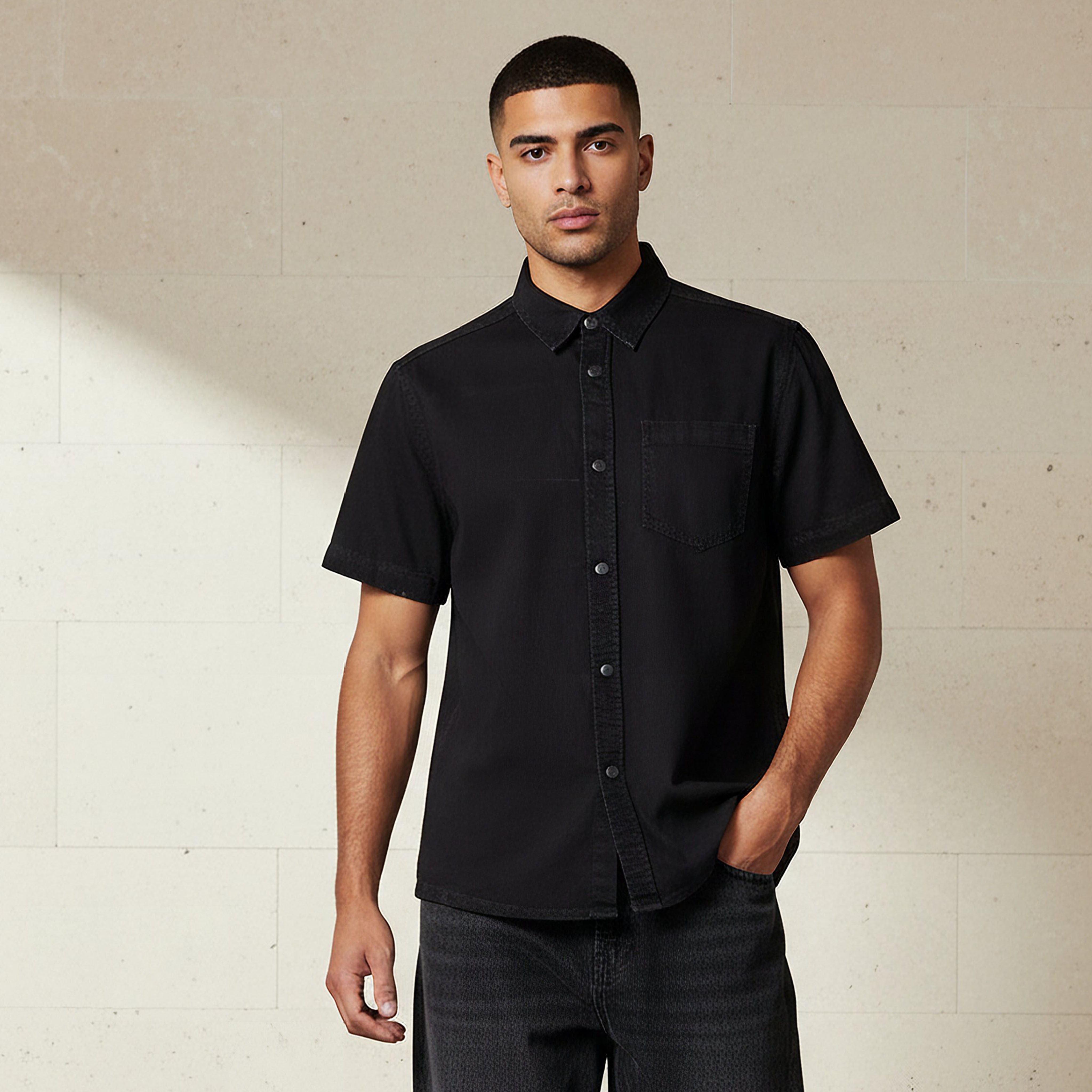 Men Regular Fit Collared Short Sleeve Shirt-men-clothing-shirts-image-1