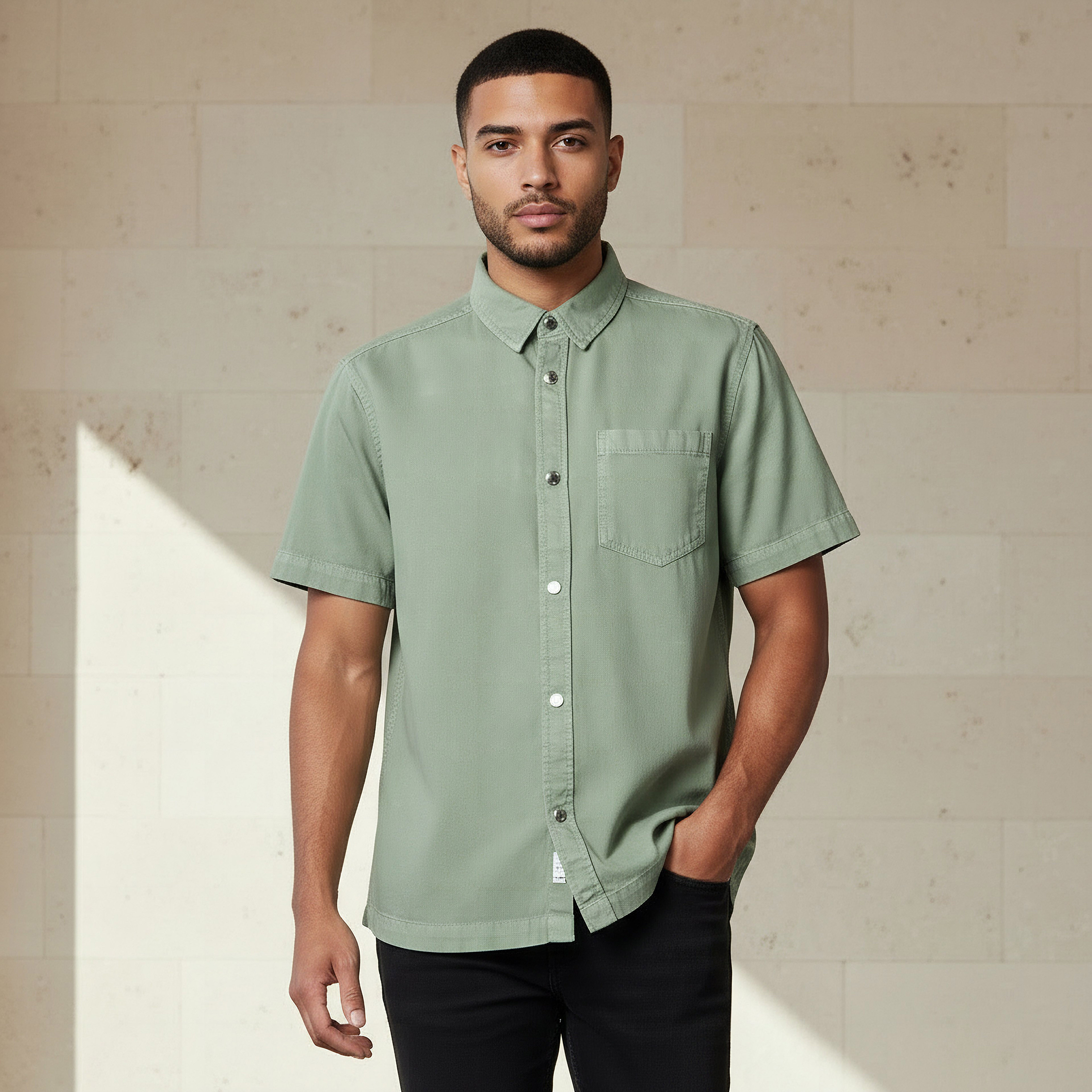 Men Regular Fit Collared Short Sleeve Shirt-men-clothing-shirts-image-1