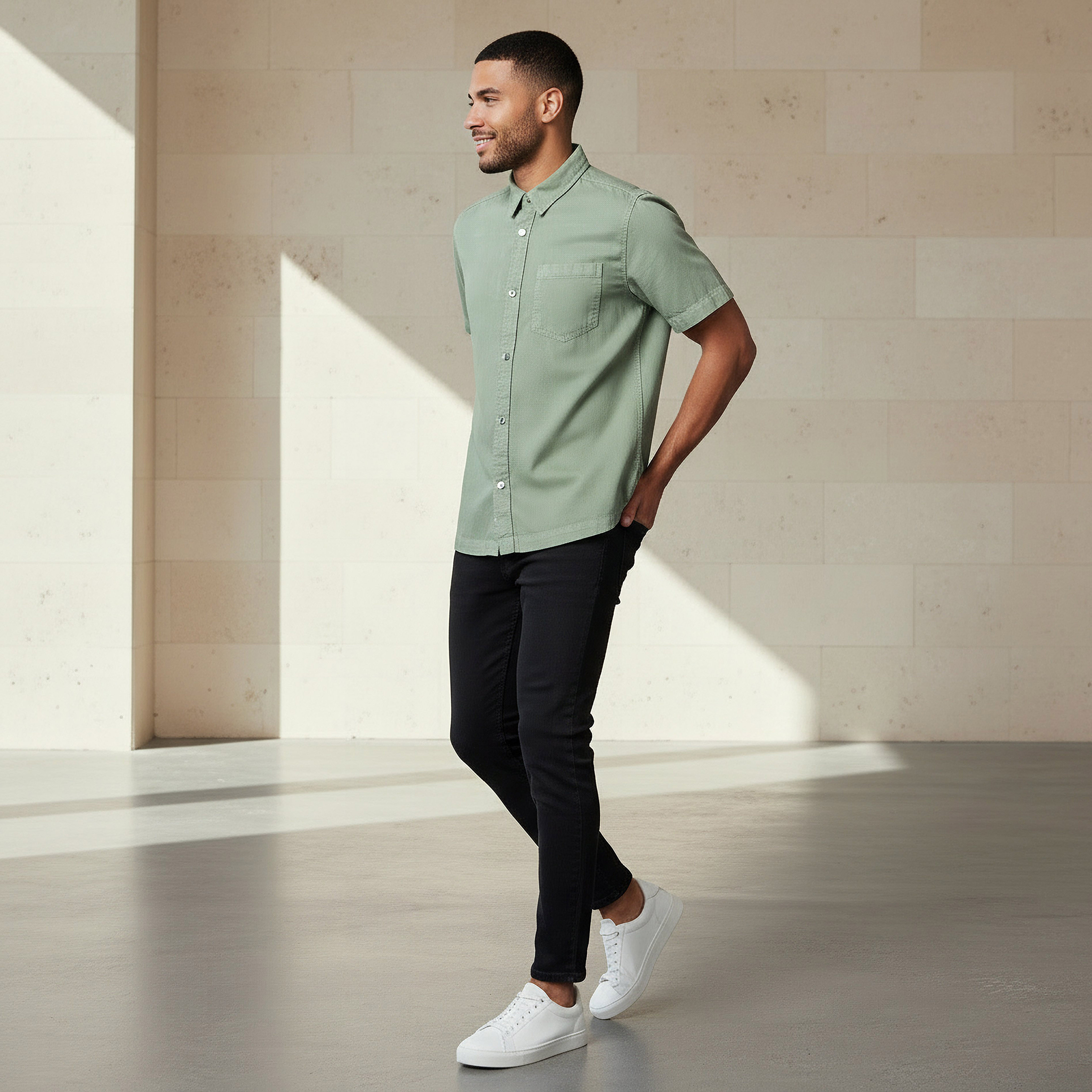 Men Regular Fit Collared Short Sleeve Shirt-men-clothing-shirts-image-2