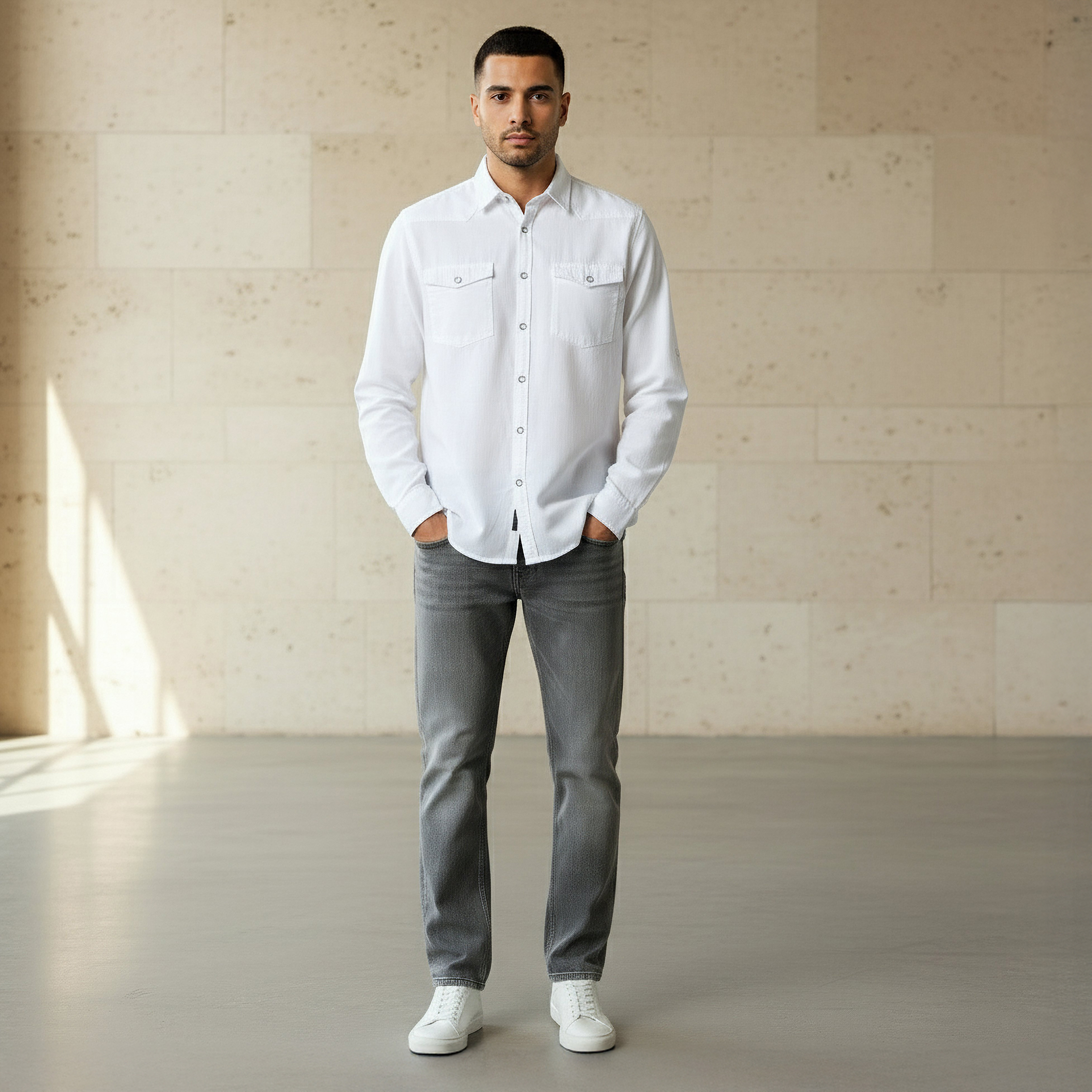 Men Regular Fit Collared Long Sleeves Denim Shirt-men-clothing-shirts-image-2