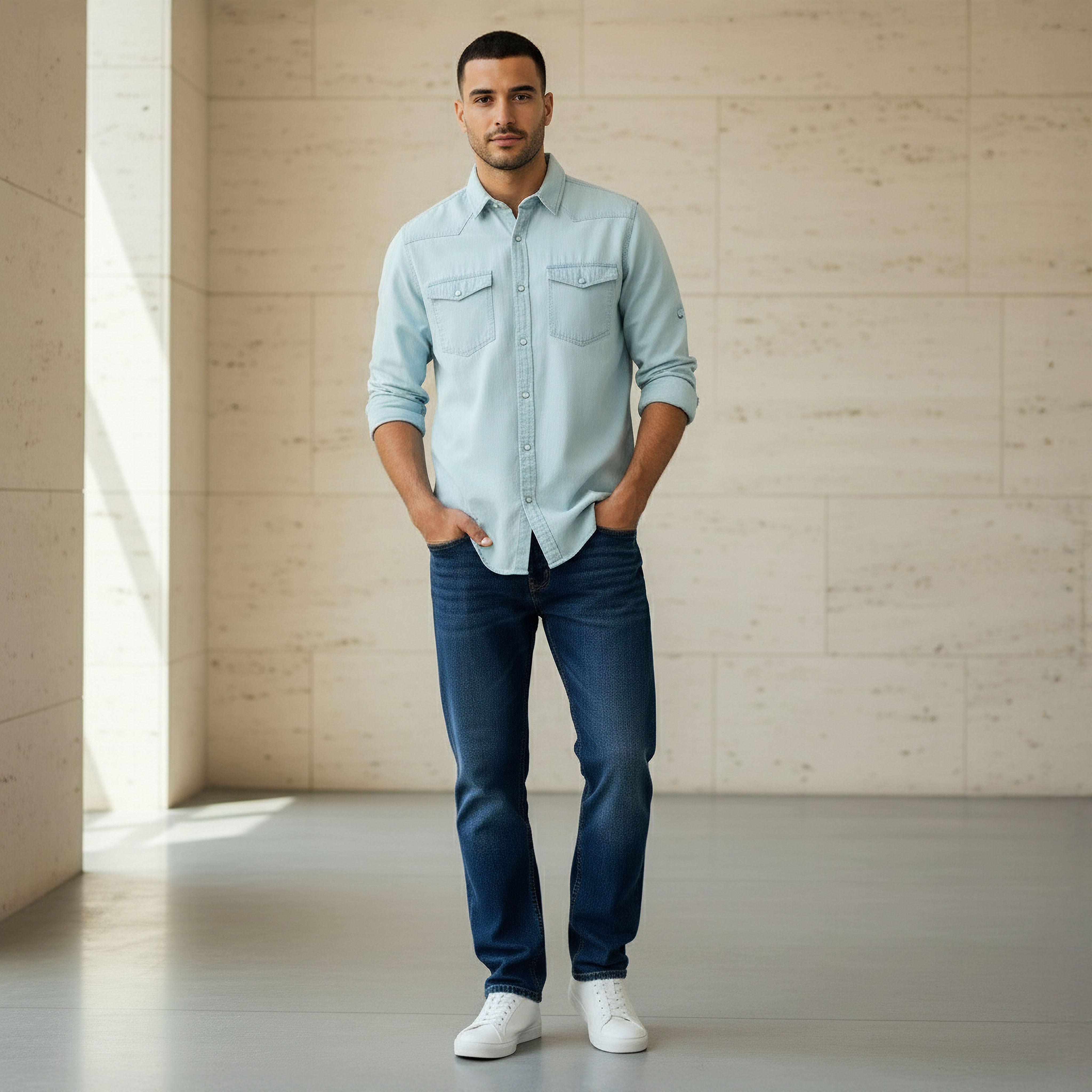 Men Regular Fit Collared Long Sleeves Denim Shirt-men-clothing-shirts-image-2