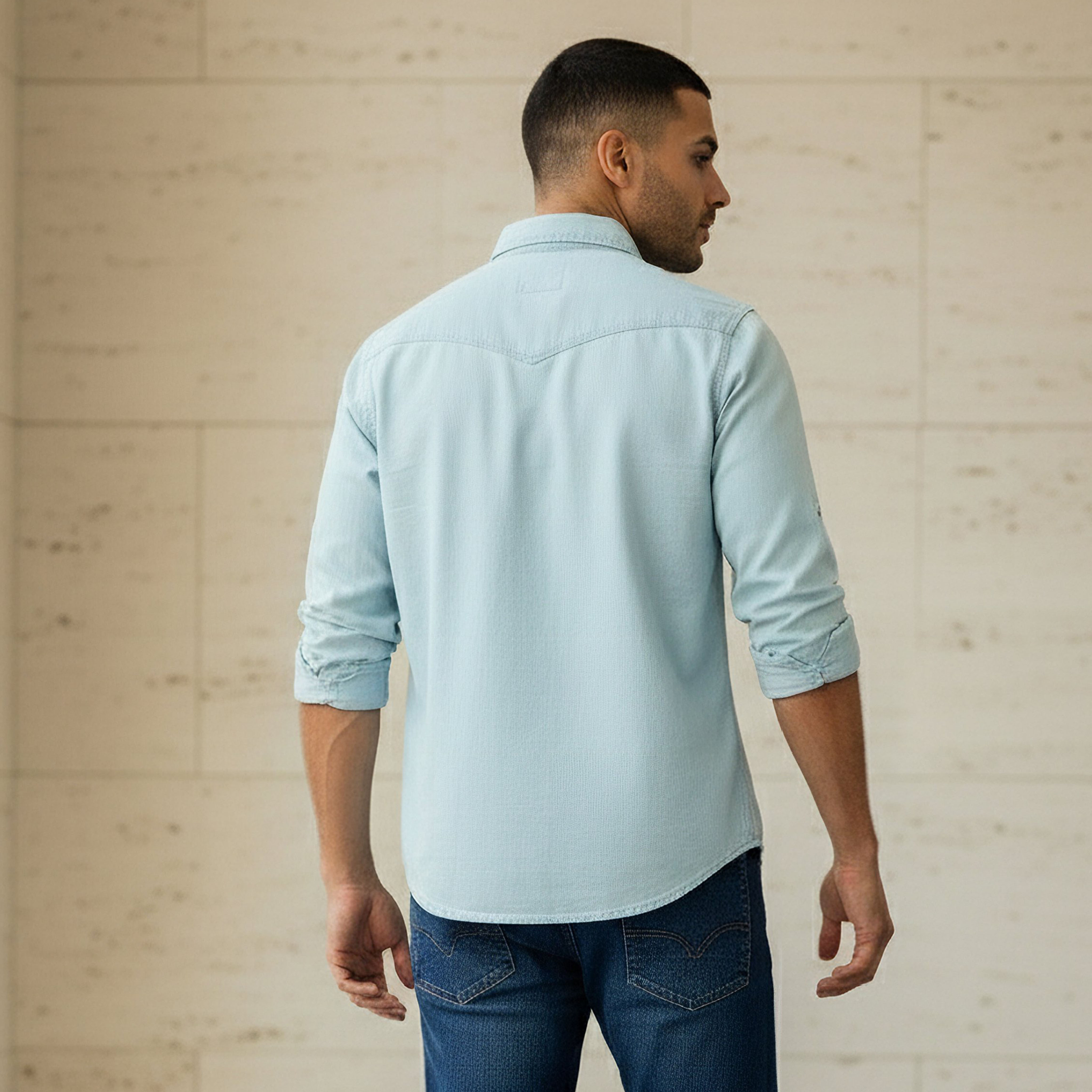 Men Regular Fit Collared Long Sleeves Denim Shirt-men-clothing-shirts-image-3