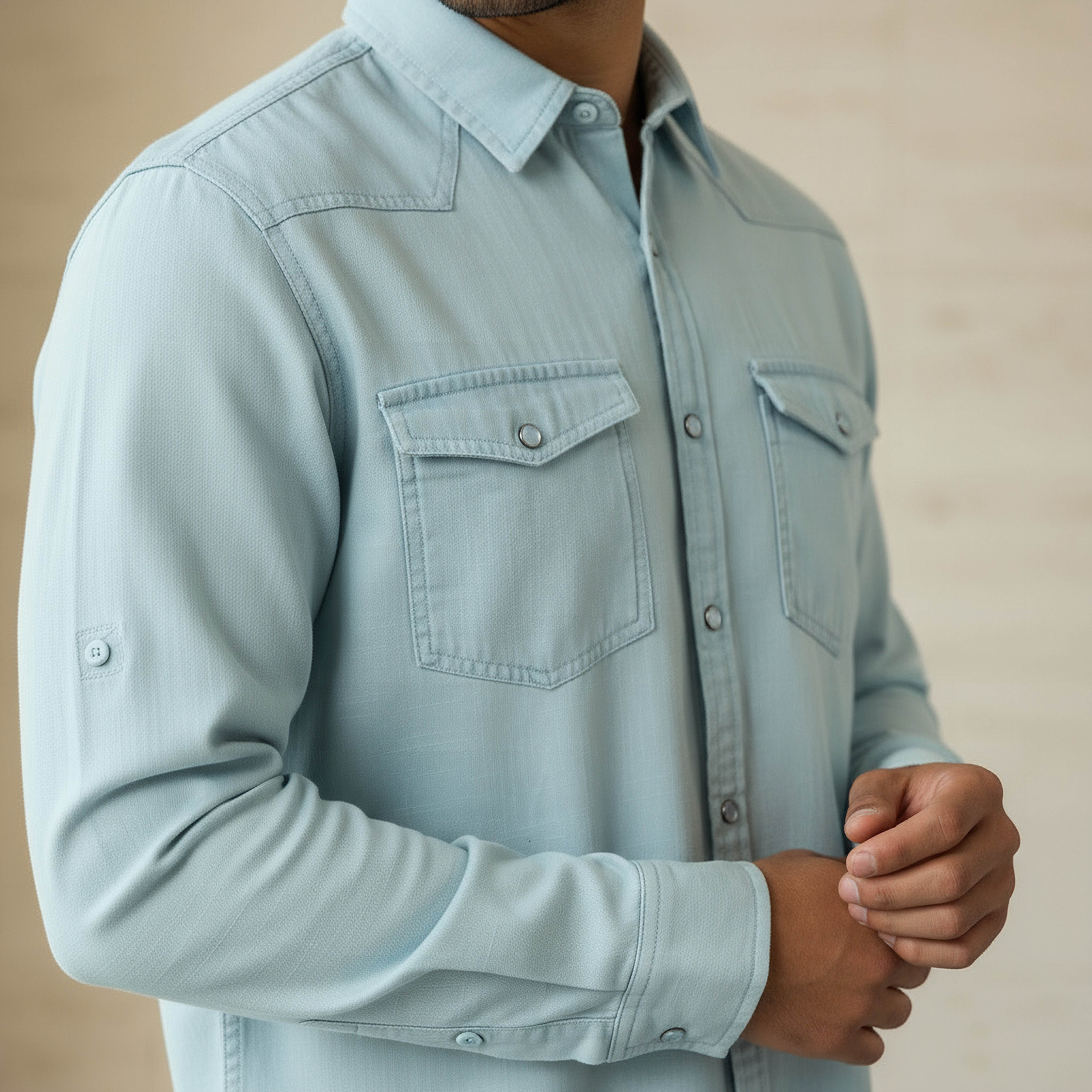 Men Regular Fit Collared Long Sleeves Denim Shirt-men-clothing-shirts-image-4