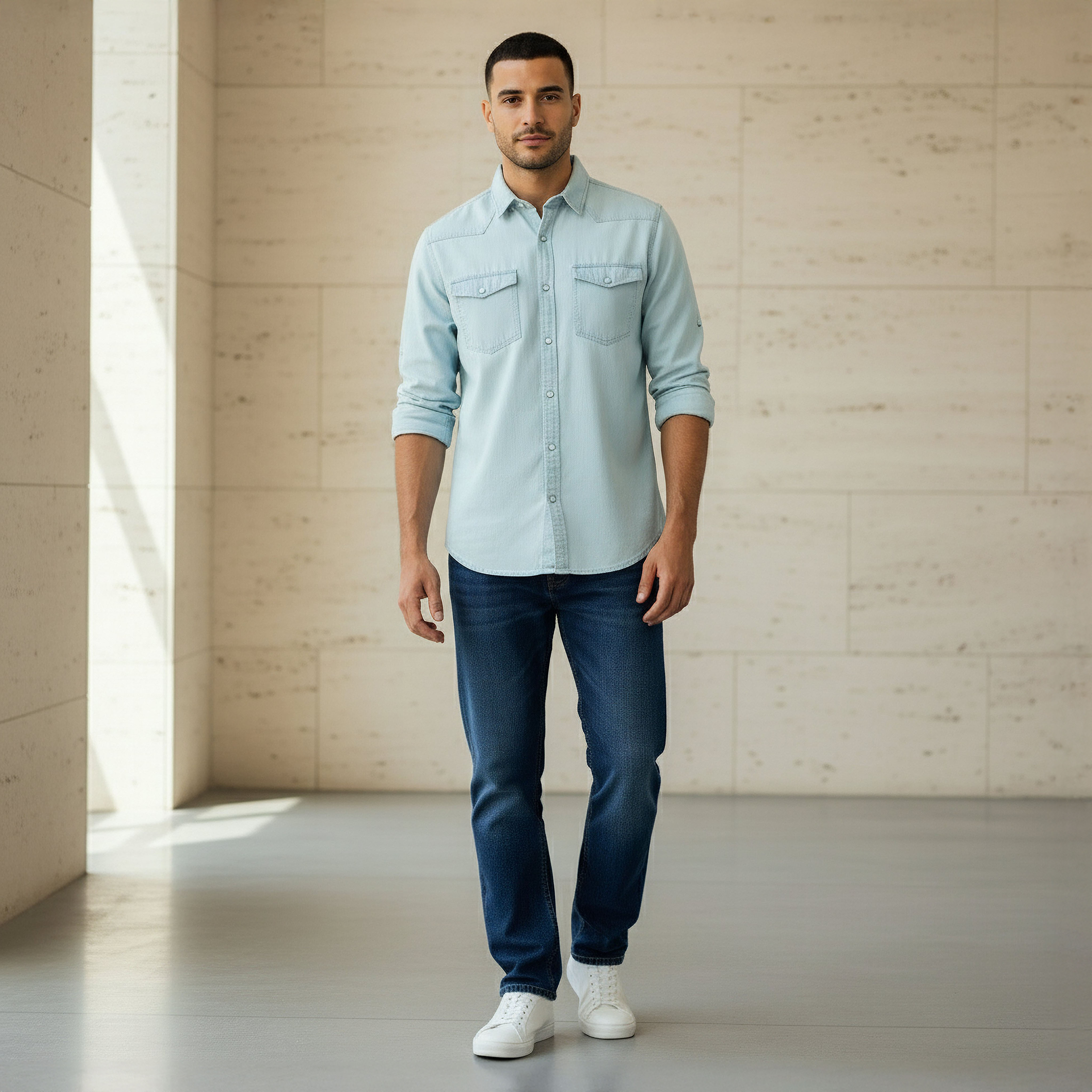 Men Regular Fit Collared Long Sleeves Denim Shirt-men-clothing-shirts-image-5
