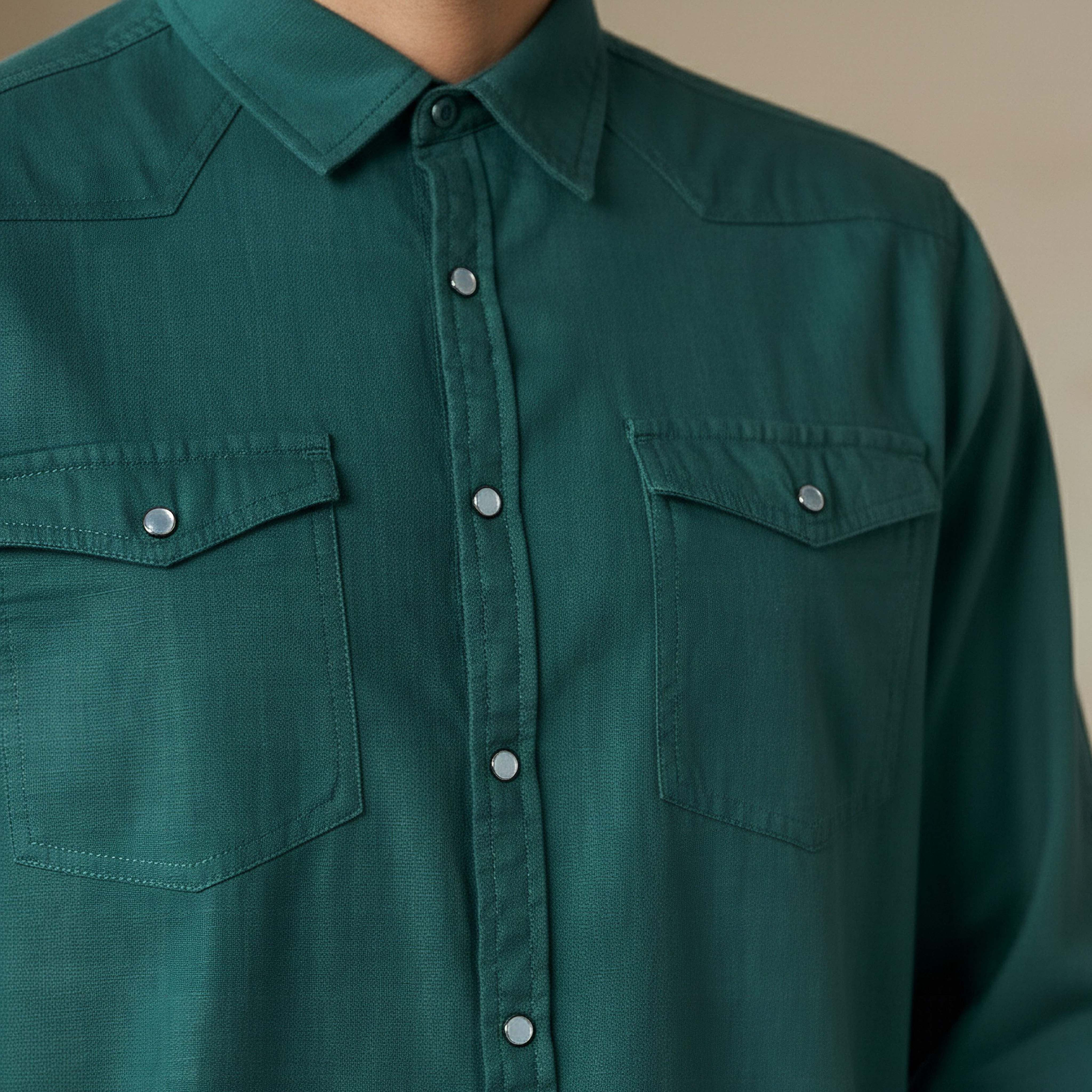 Men Regular Fit Collared Long Sleeves Denim Shirt-men-clothing-shirts-image-4