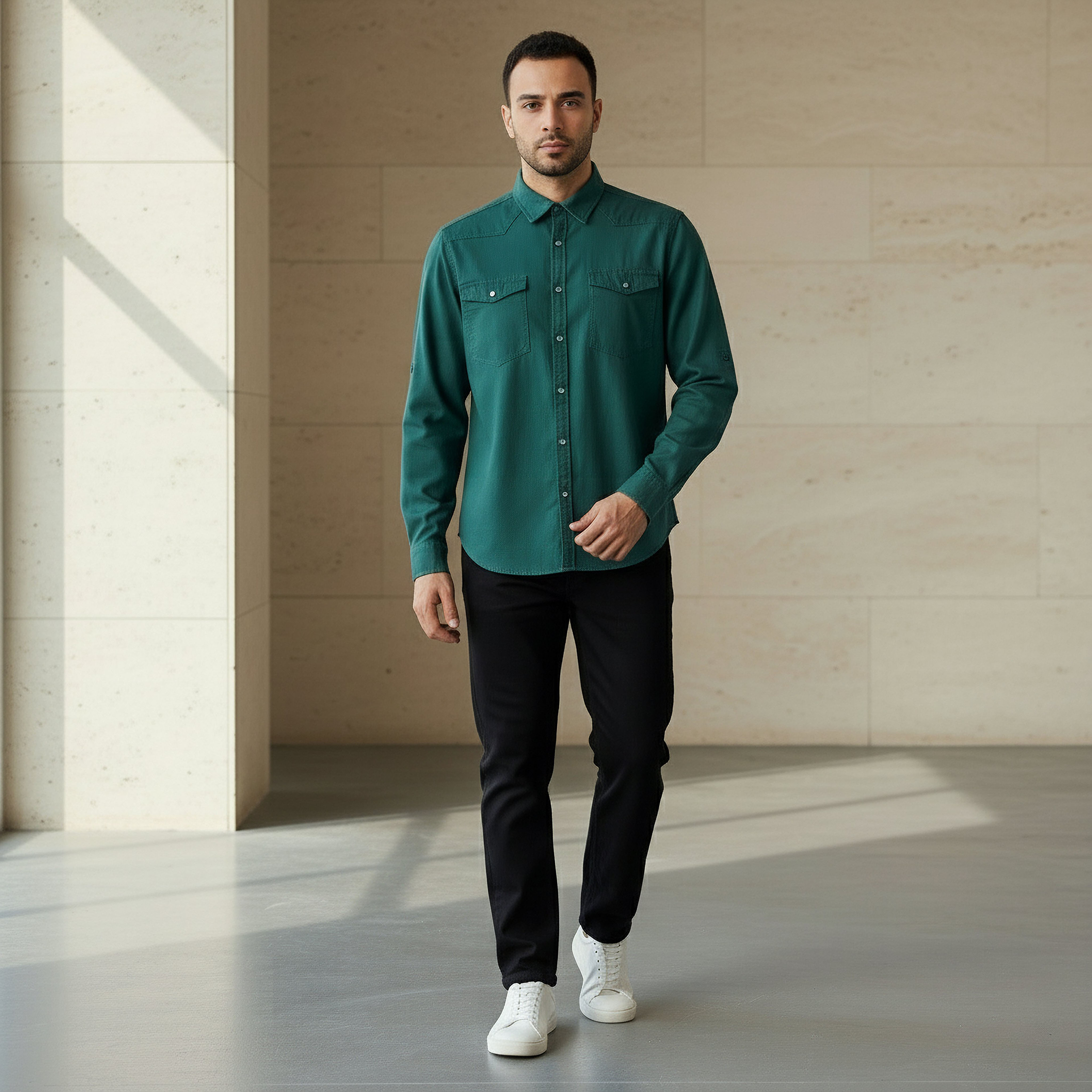 Men Regular Fit Collared Long Sleeves Denim Shirt-men-clothing-shirts-image-5