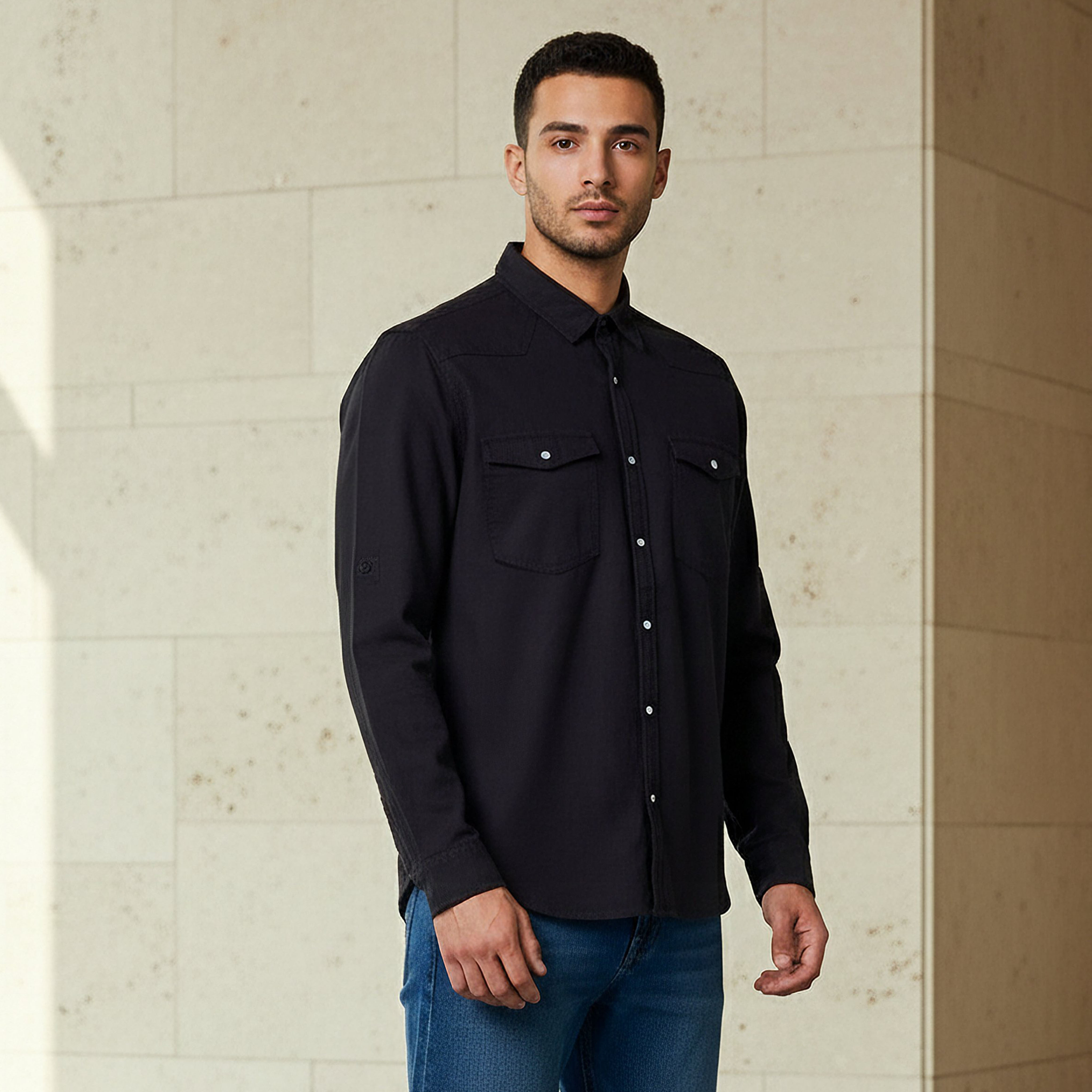 Men Regular Fit Collared Long Sleeves Denim Shirt-men-clothing-shirts-image-1