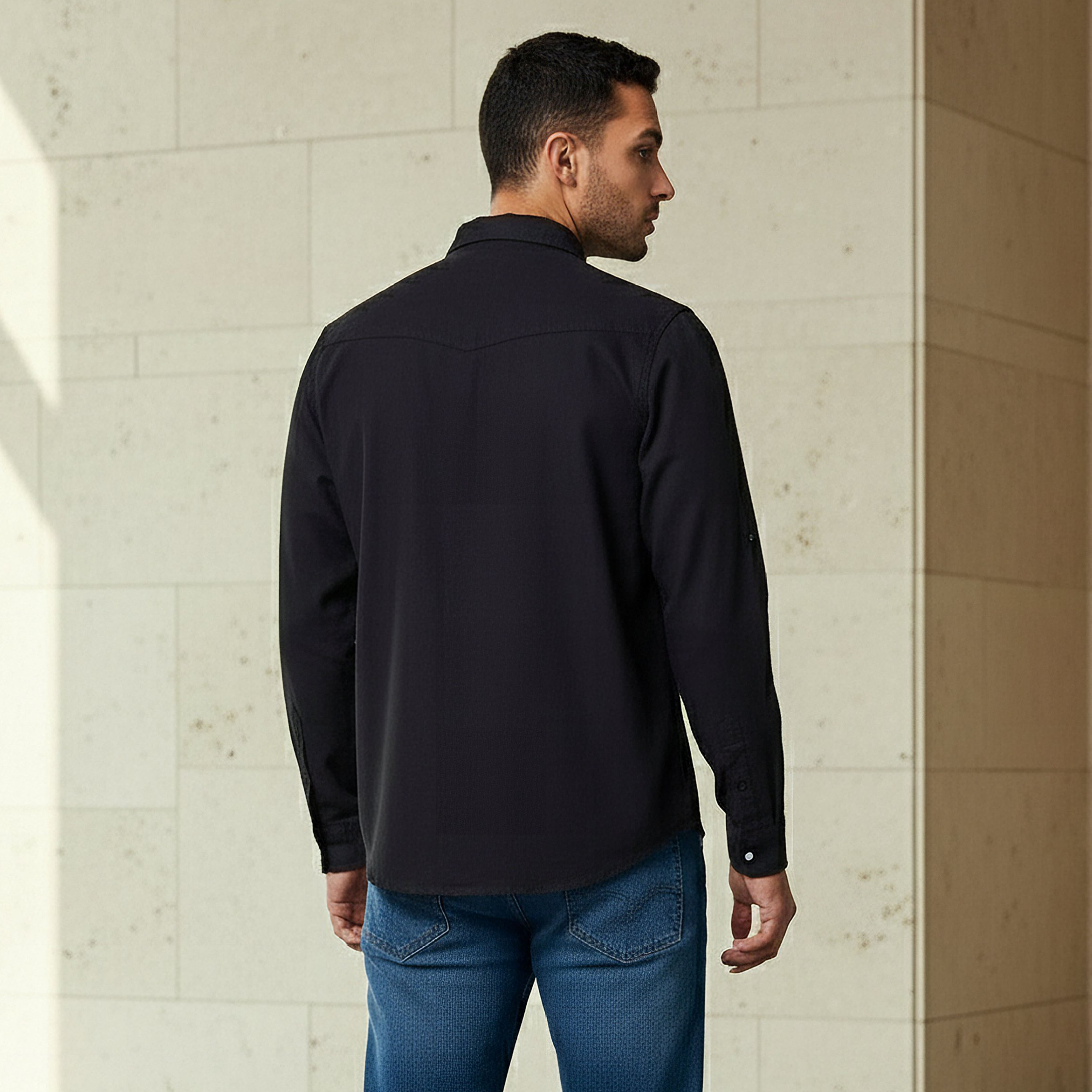Men Regular Fit Collared Long Sleeves Denim Shirt-men-clothing-shirts-image-3