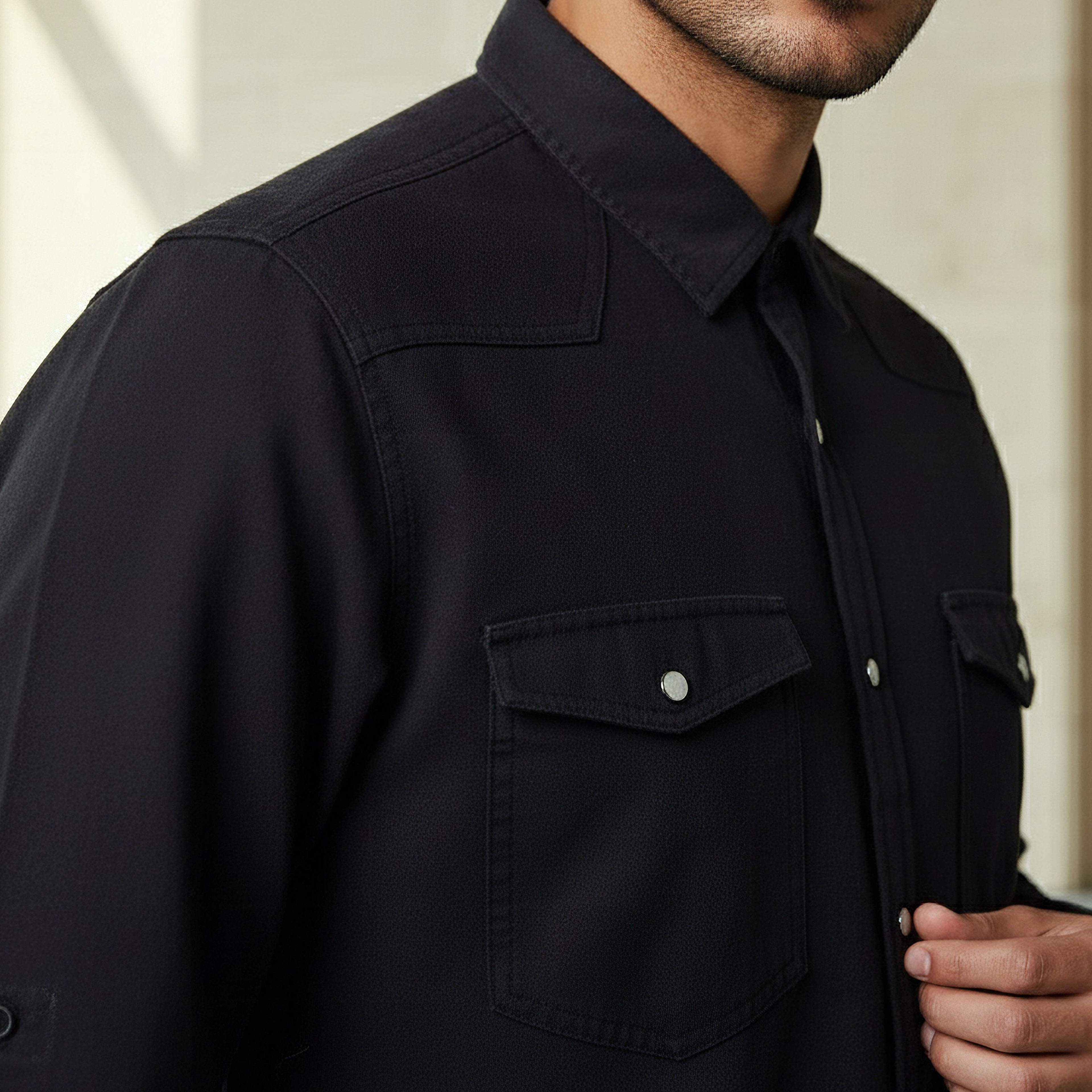 Men Regular Fit Collared Long Sleeves Denim Shirt-men-clothing-shirts-image-4