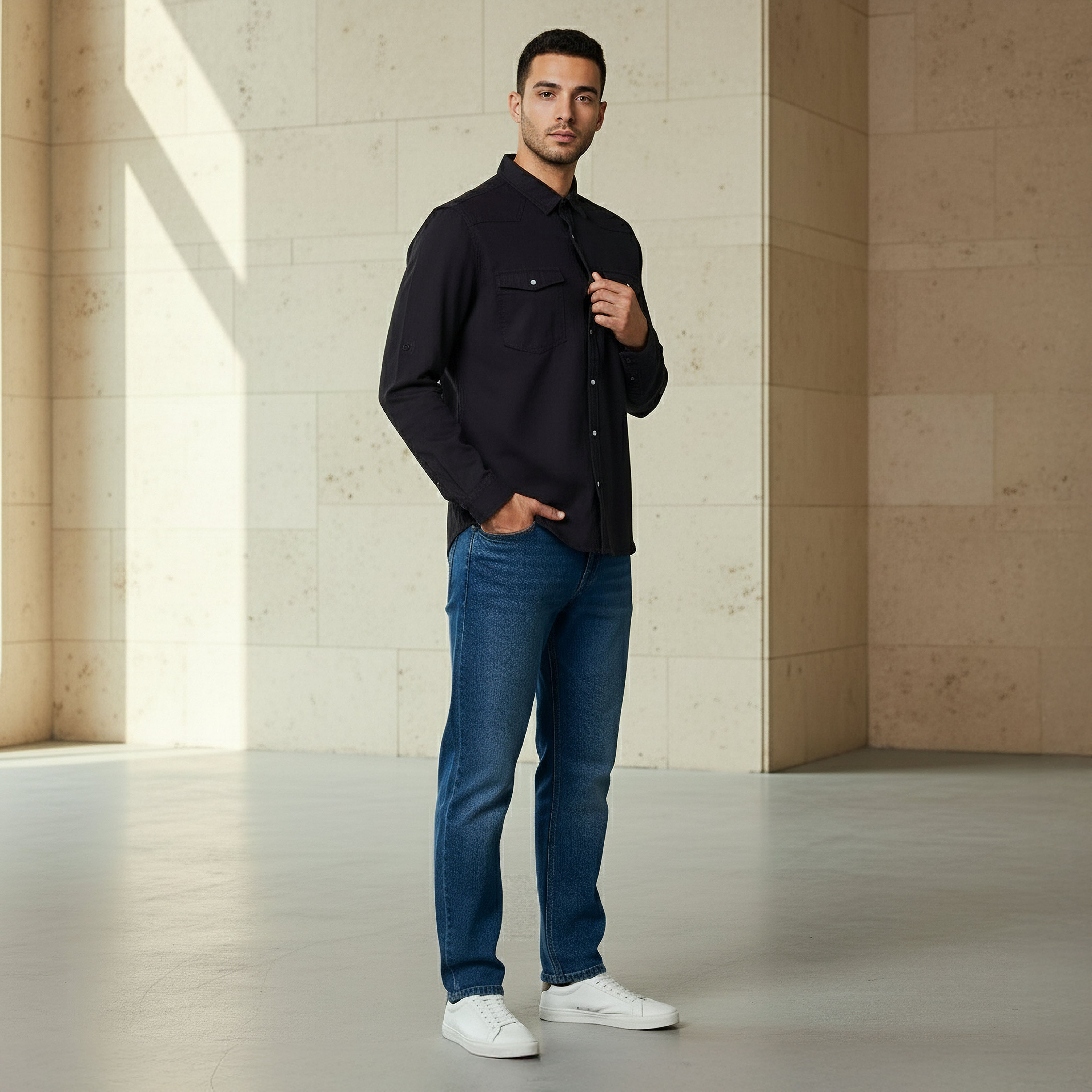 Men Regular Fit Collared Long Sleeves Denim Shirt-men-clothing-shirts-image-5