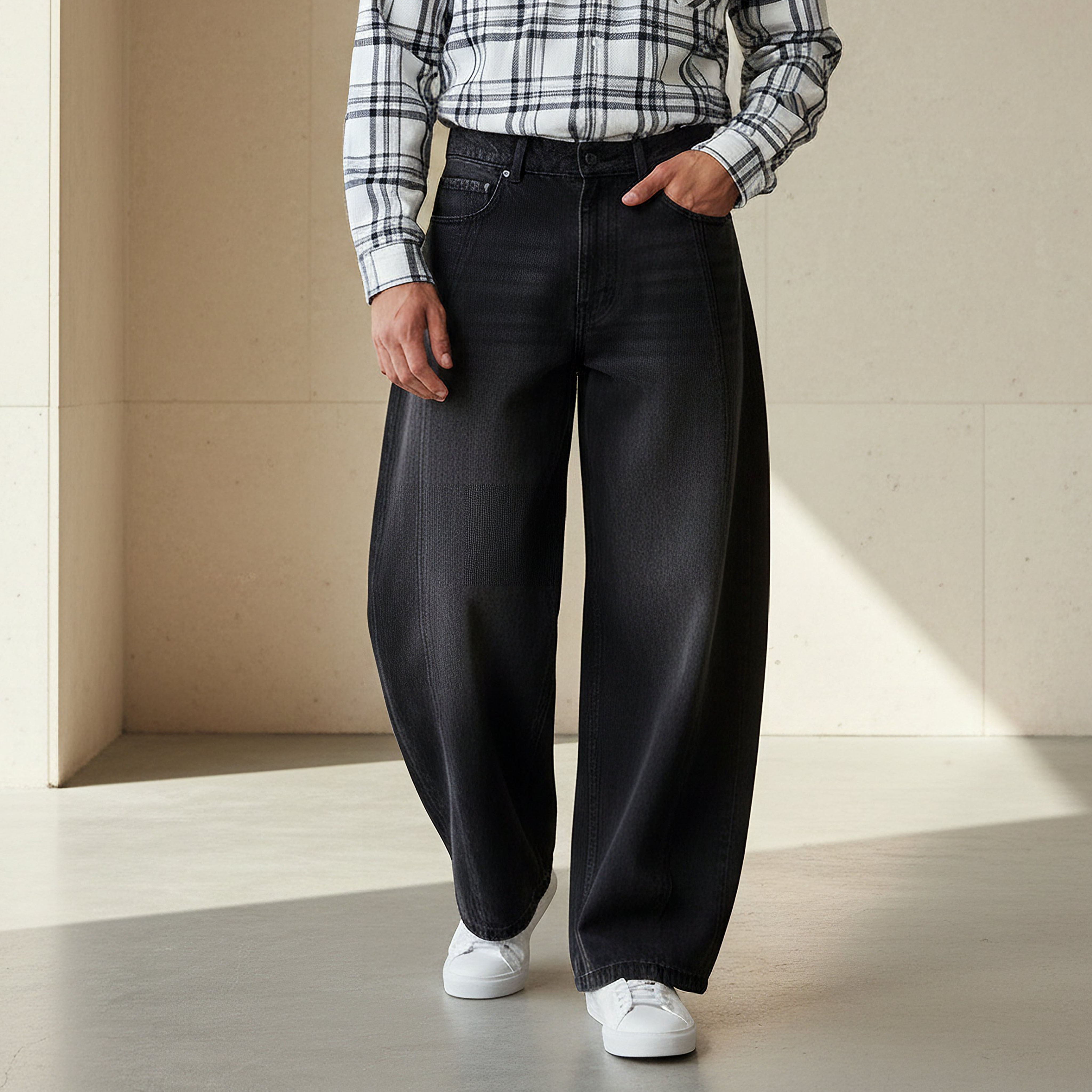 Men Baggy Fit Panelled Jeans-men-clothing-bottoms-jeans-image-1