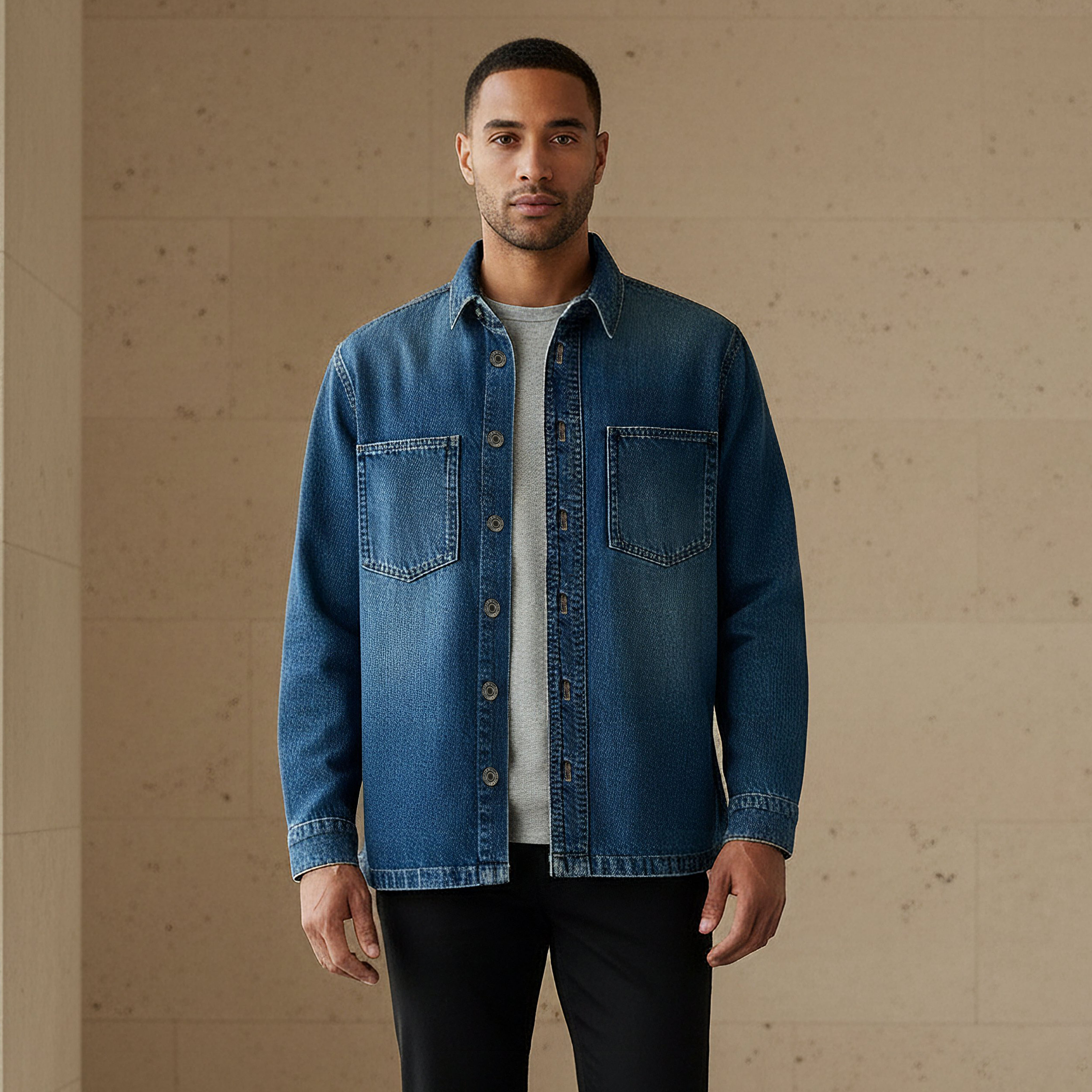 Men Regular Fit Collared Denim Long Sleeves Shirt-men-clothing-shirts-image-1