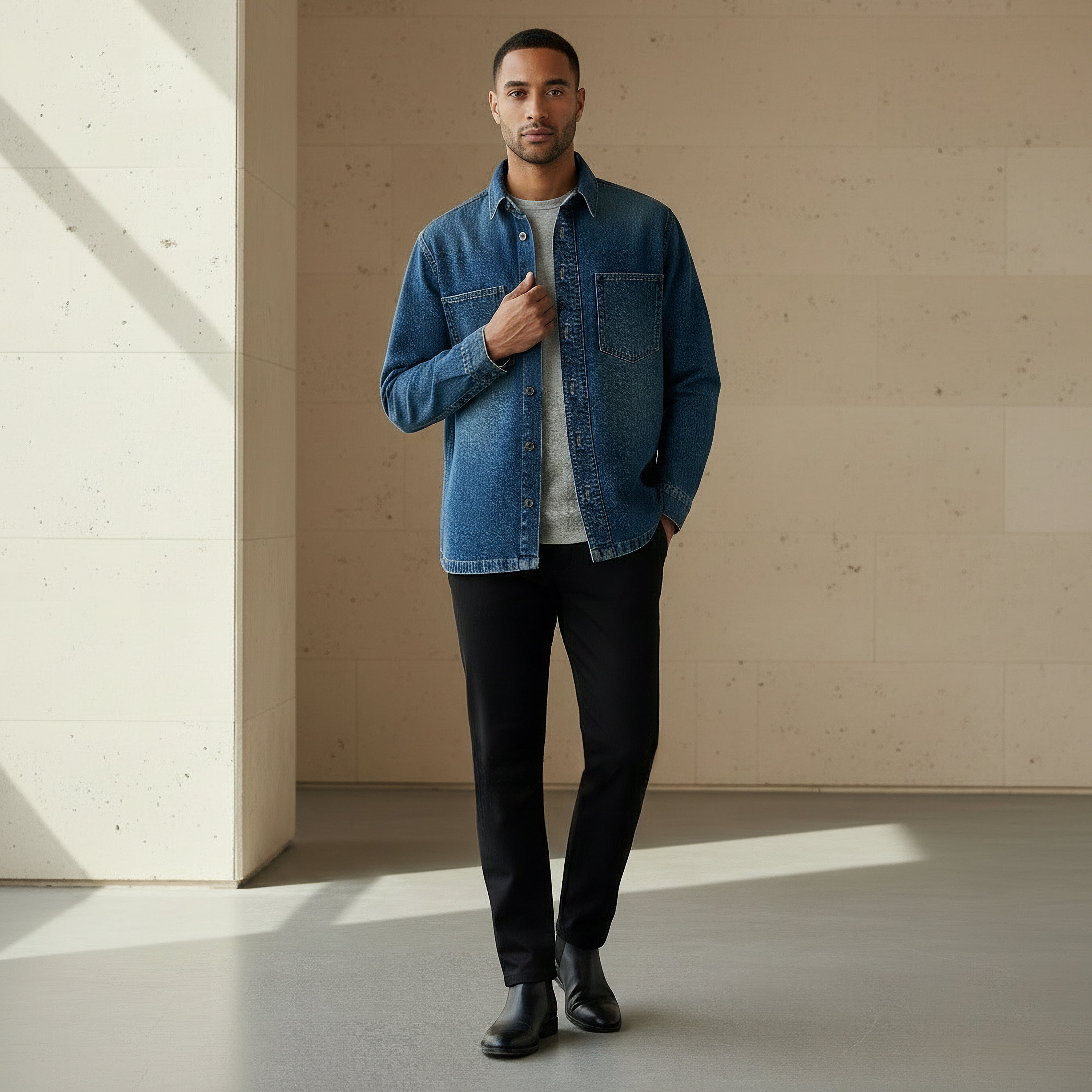 Men Regular Fit Collared Denim Long Sleeves Shirt-men-clothing-shirts-image-2