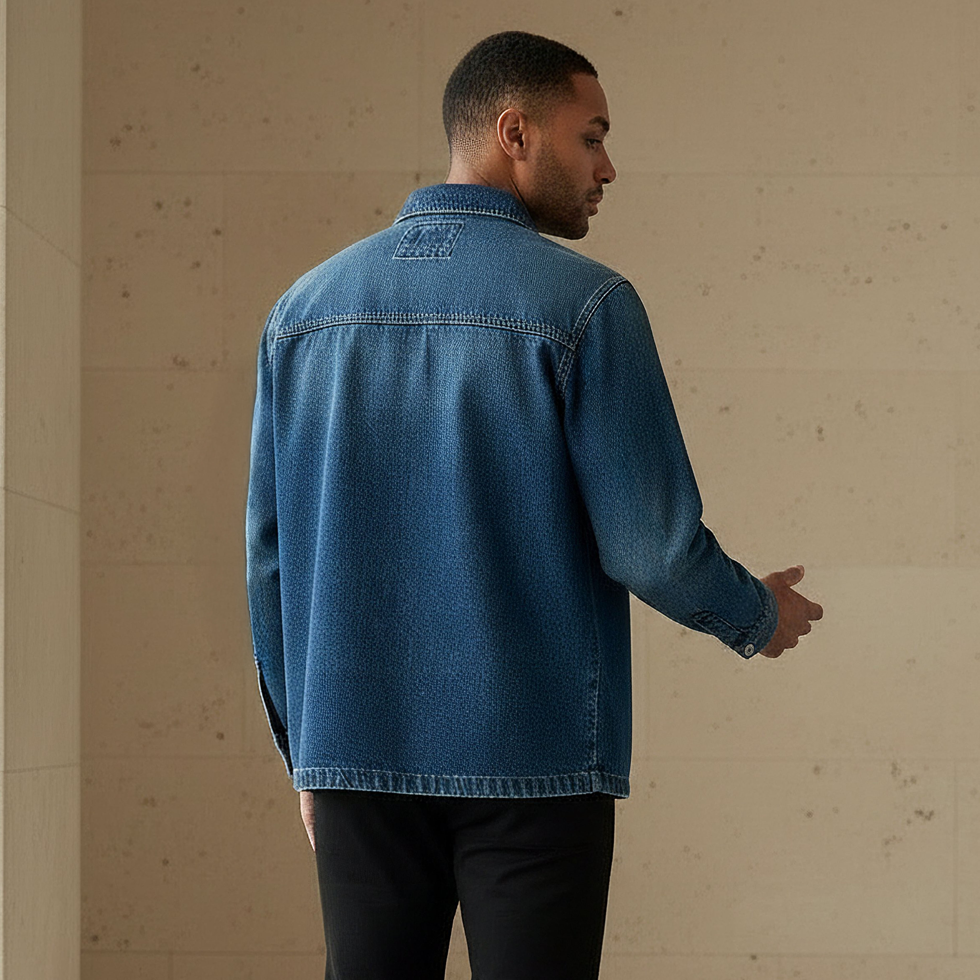 Men Regular Fit Collared Denim Long Sleeves Shirt-men-clothing-shirts-image-3
