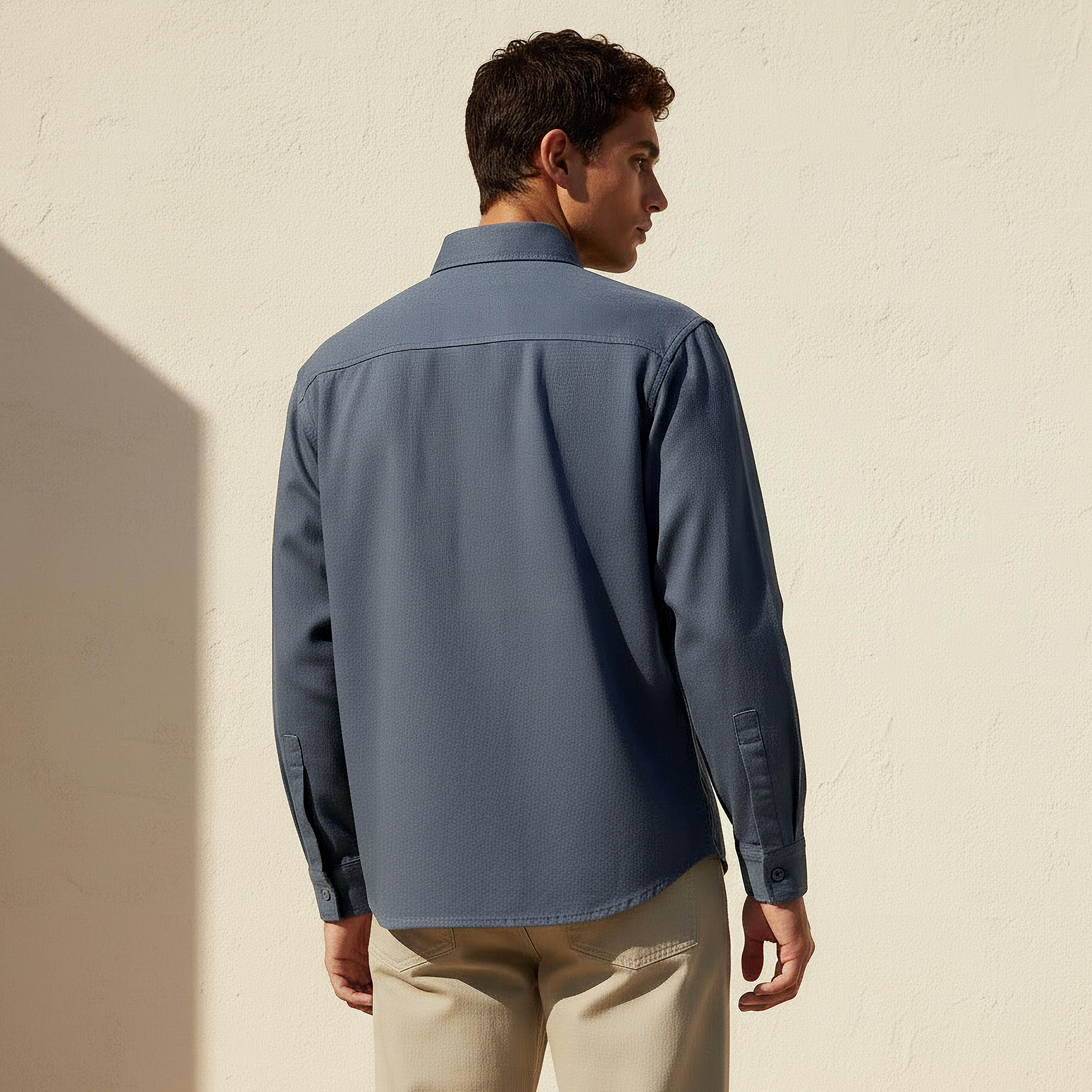 قميص تويل بقصة عادية وأكمام طويلة للرجال-men-clothing-shirts-image-4