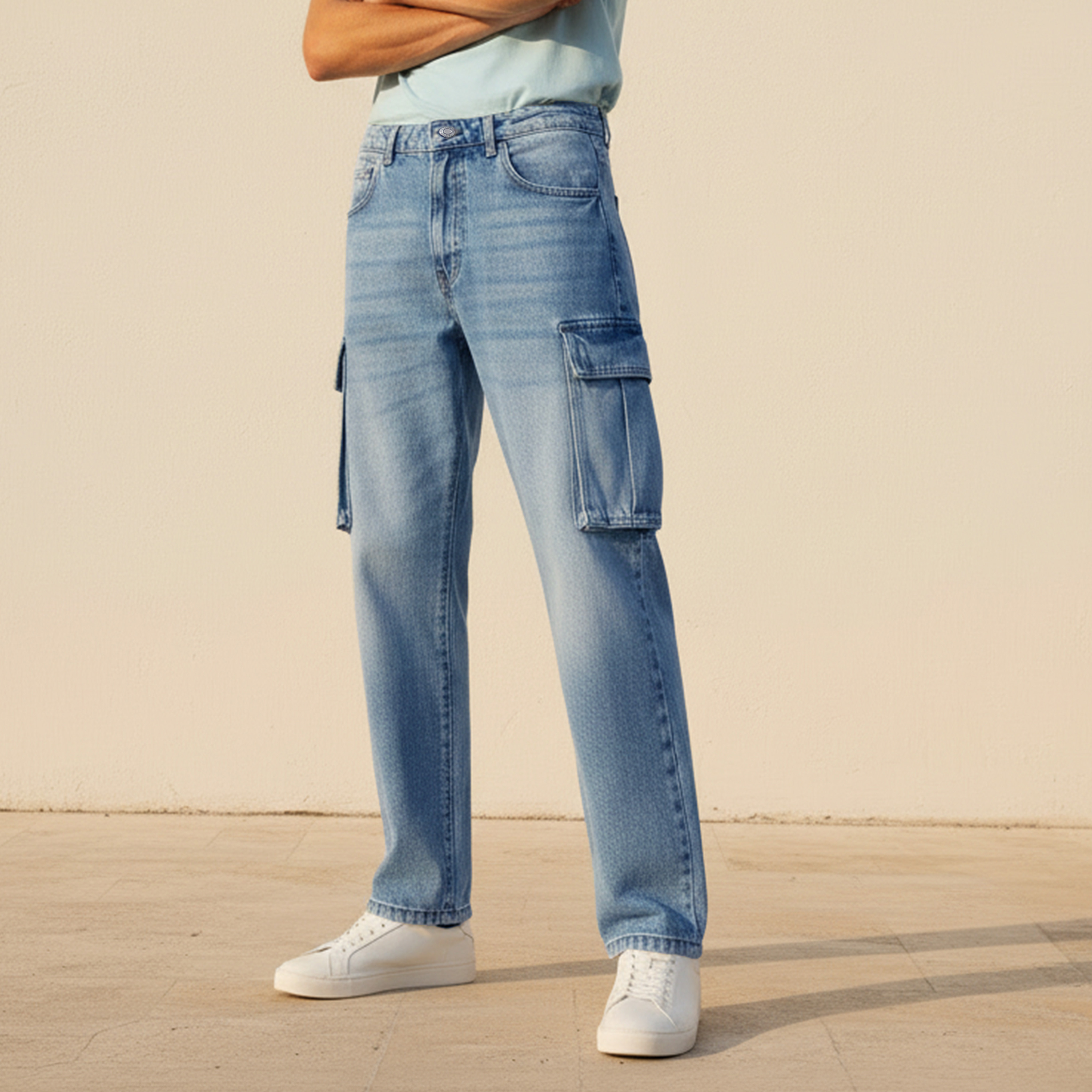 Men Regular Fit Mid-Rise Cargo Jeans-men-clothing-bottoms-jeans-image-1