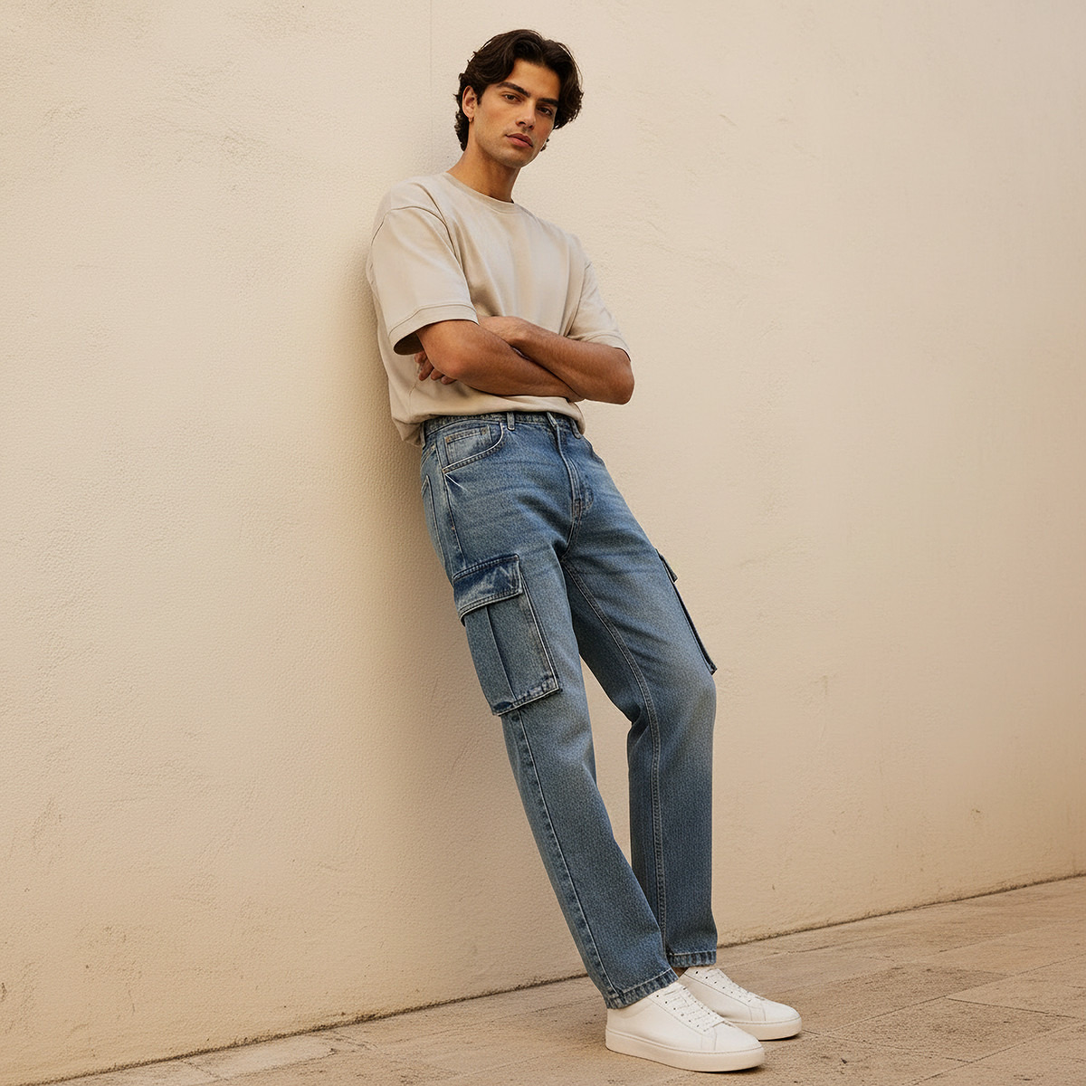 Men Regular Fit Mid-Rise Cargo Jeans-men-clothing-bottoms-jeans-image-3
