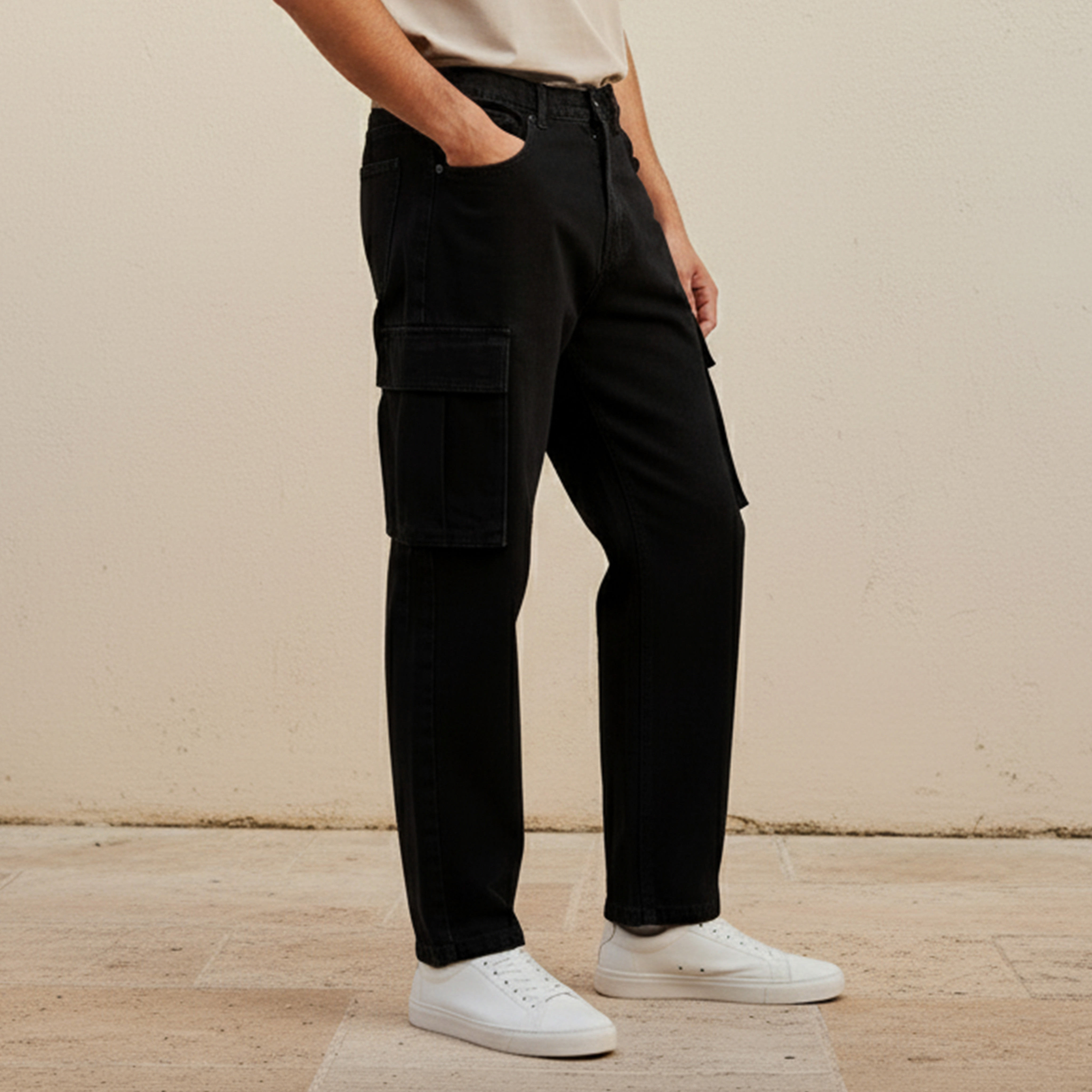Men Regular Fit Mid-Rise Cargo Jeans-men-clothing-bottoms-jeans-image-1