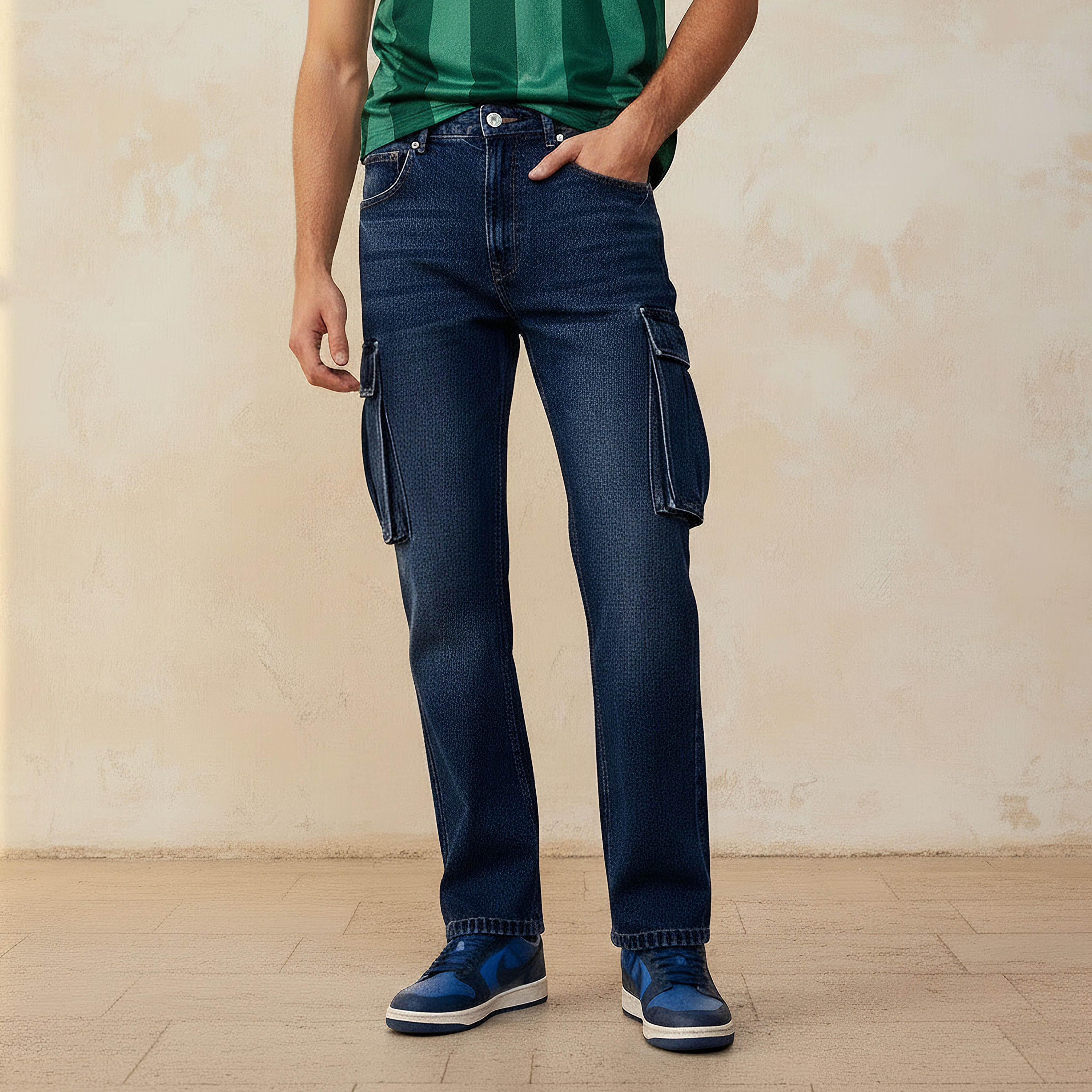 Men Regular Fit Mid-Rise Cargo Jeans-men-clothing-bottoms-jeans-image-1