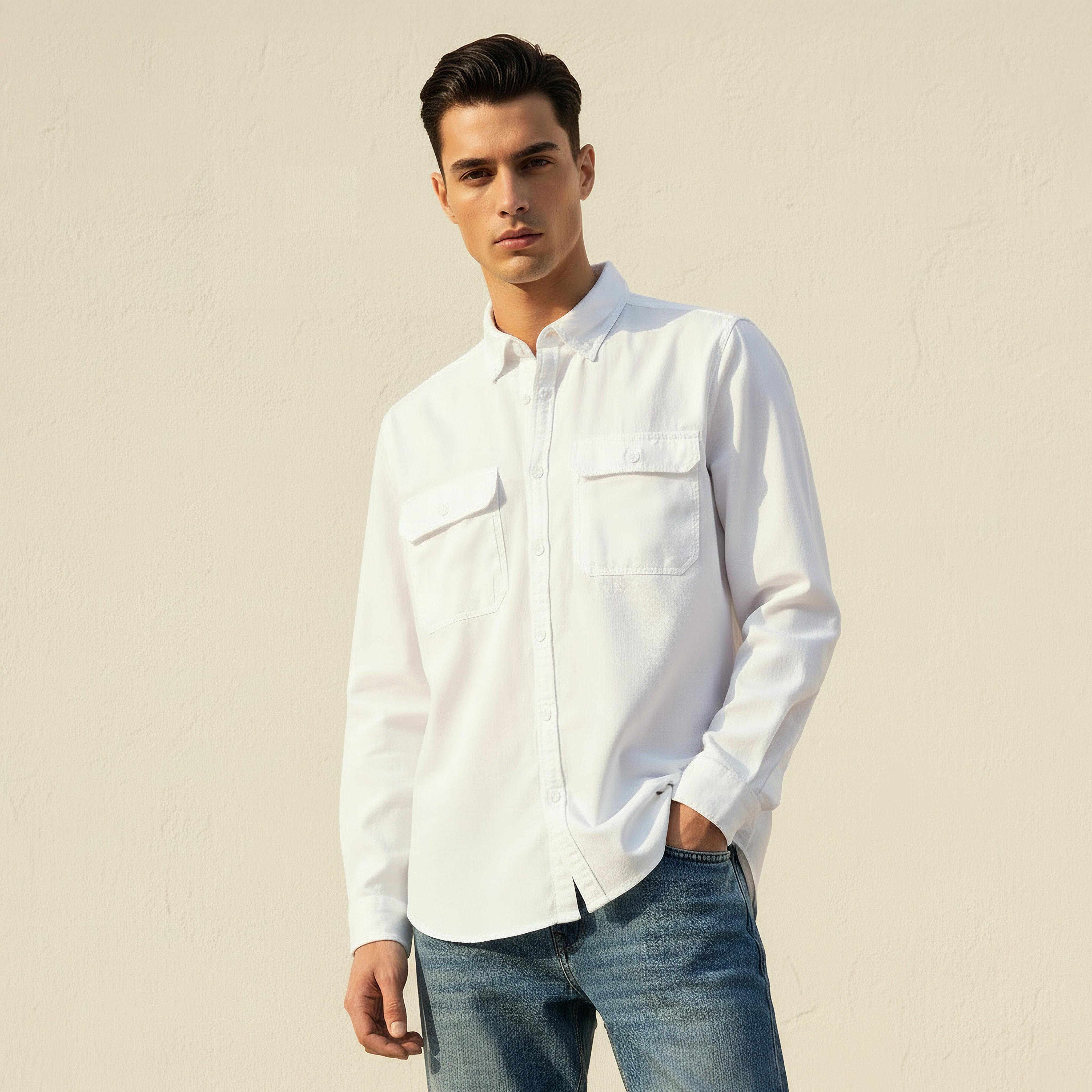 قميص بقصة مريحة وياقة وأكمام طويلة للرجال-men-clothing-shirts-image-1