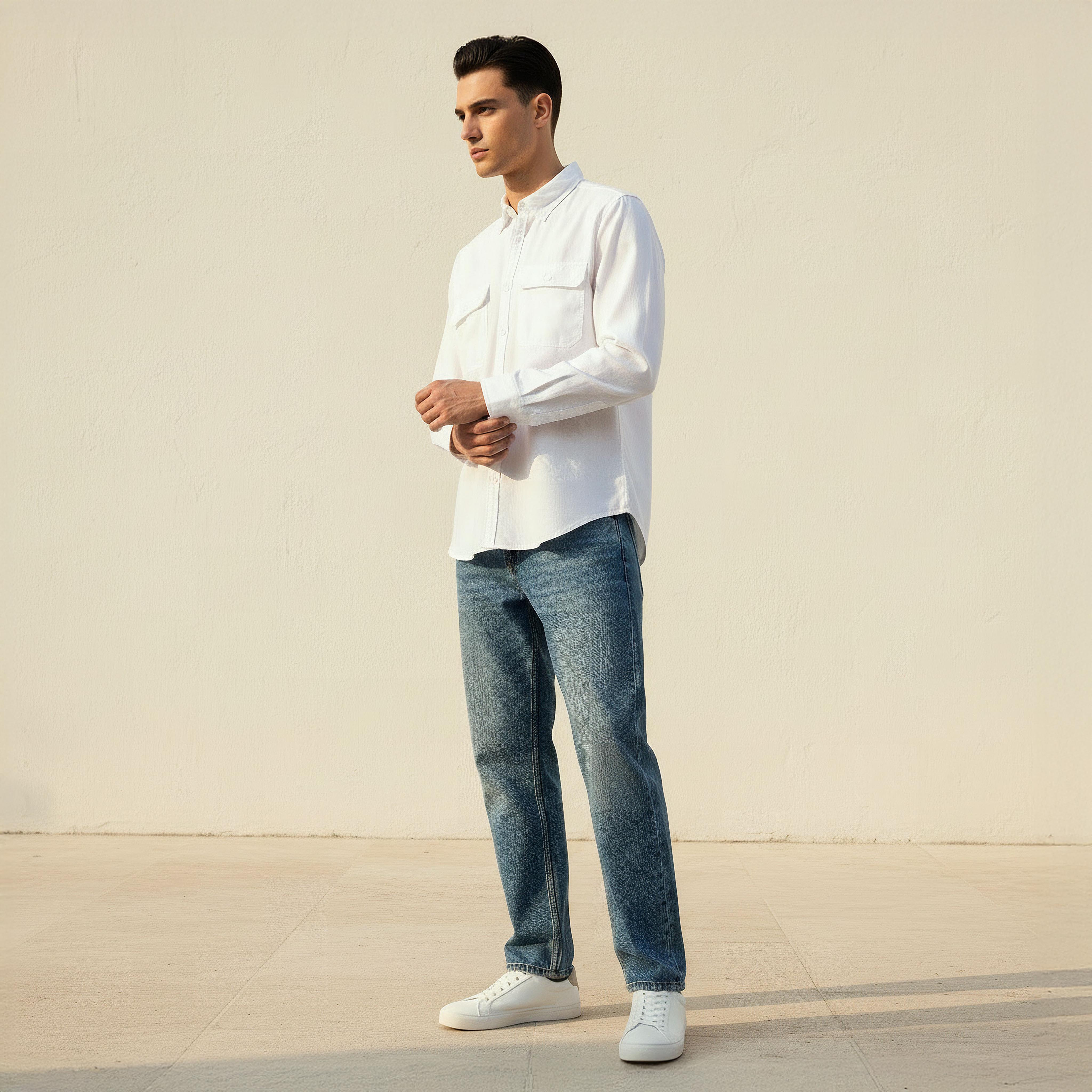 قميص بقصة مريحة وياقة وأكمام طويلة للرجال-men-clothing-shirts-image-3