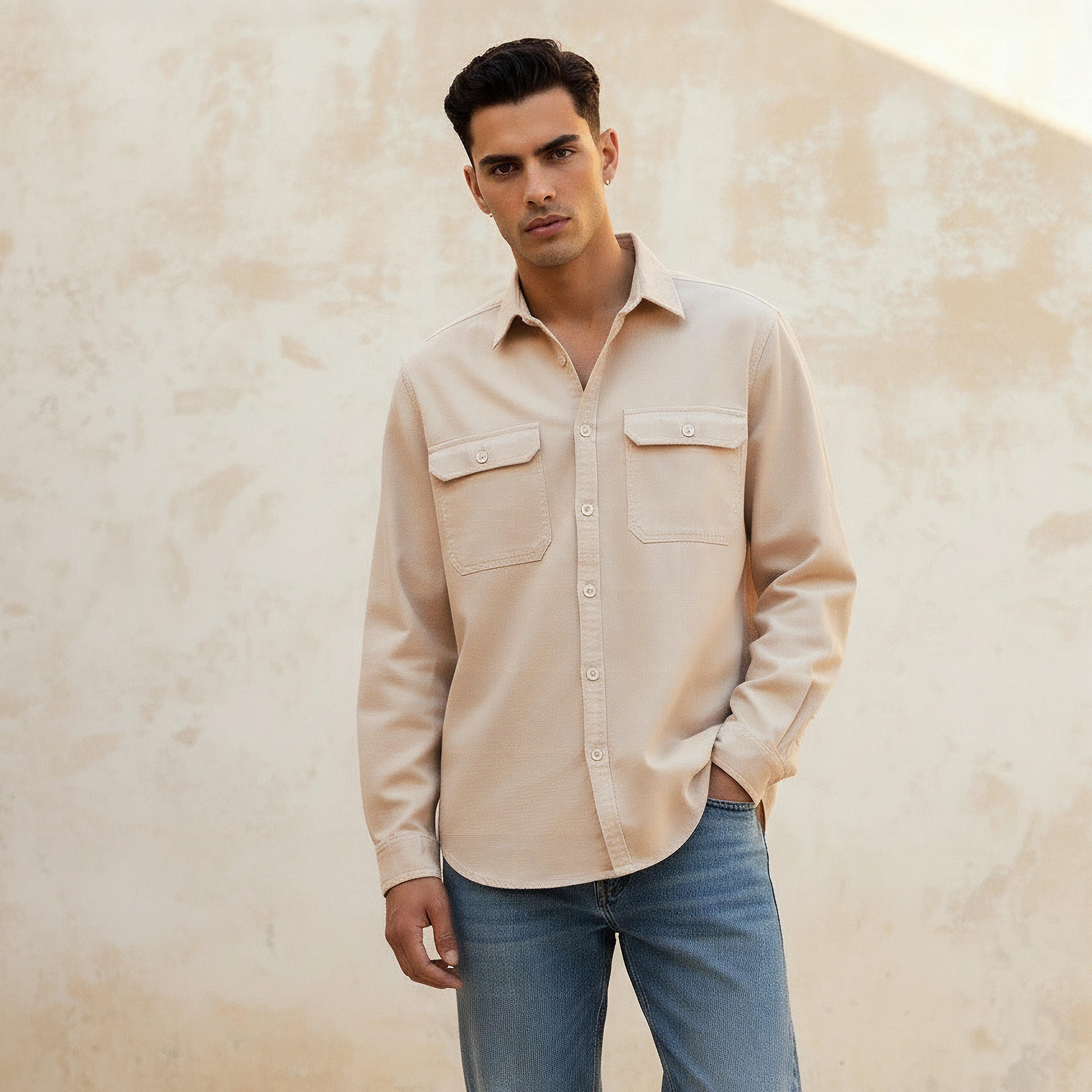 Men Regular Fit Collared Long Sleeve Shirt-men-clothing-shirts-image-1