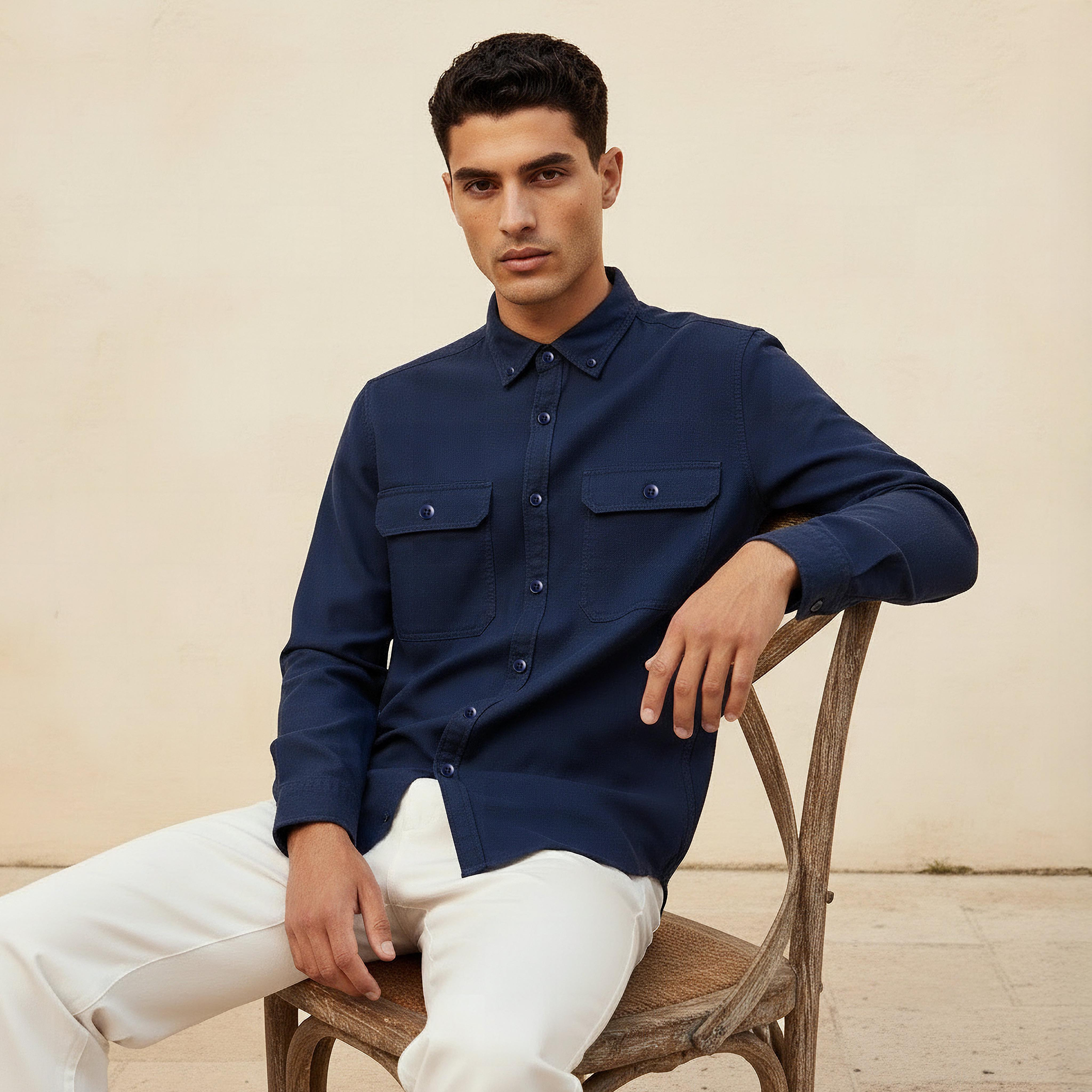 Men Regular Fit Collared Long Sleeve Shirt-men-clothing-shirts-image-1