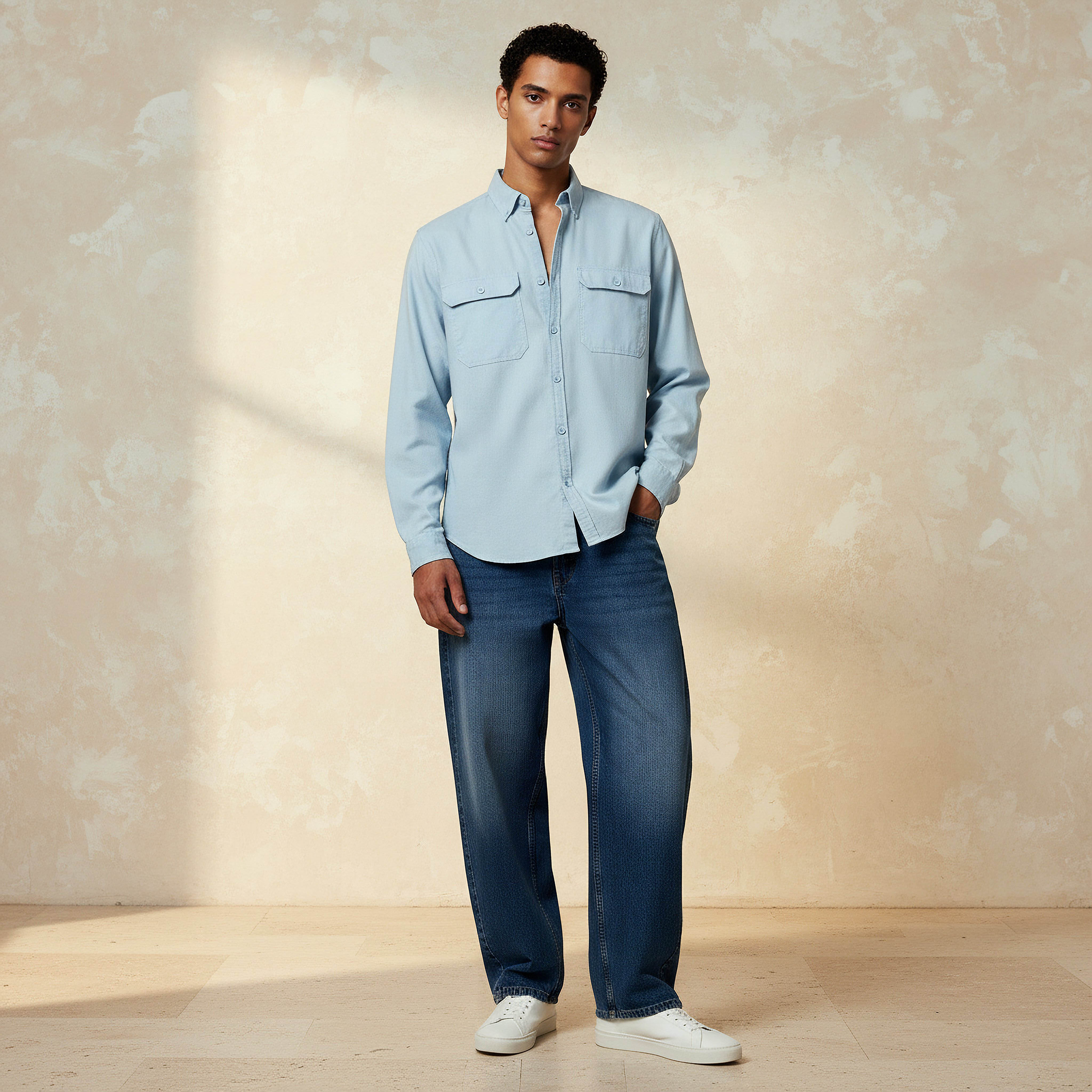 قميص بقصة مريحة وياقة وأكمام طويلة للرجال-men-clothing-shirts-image-3