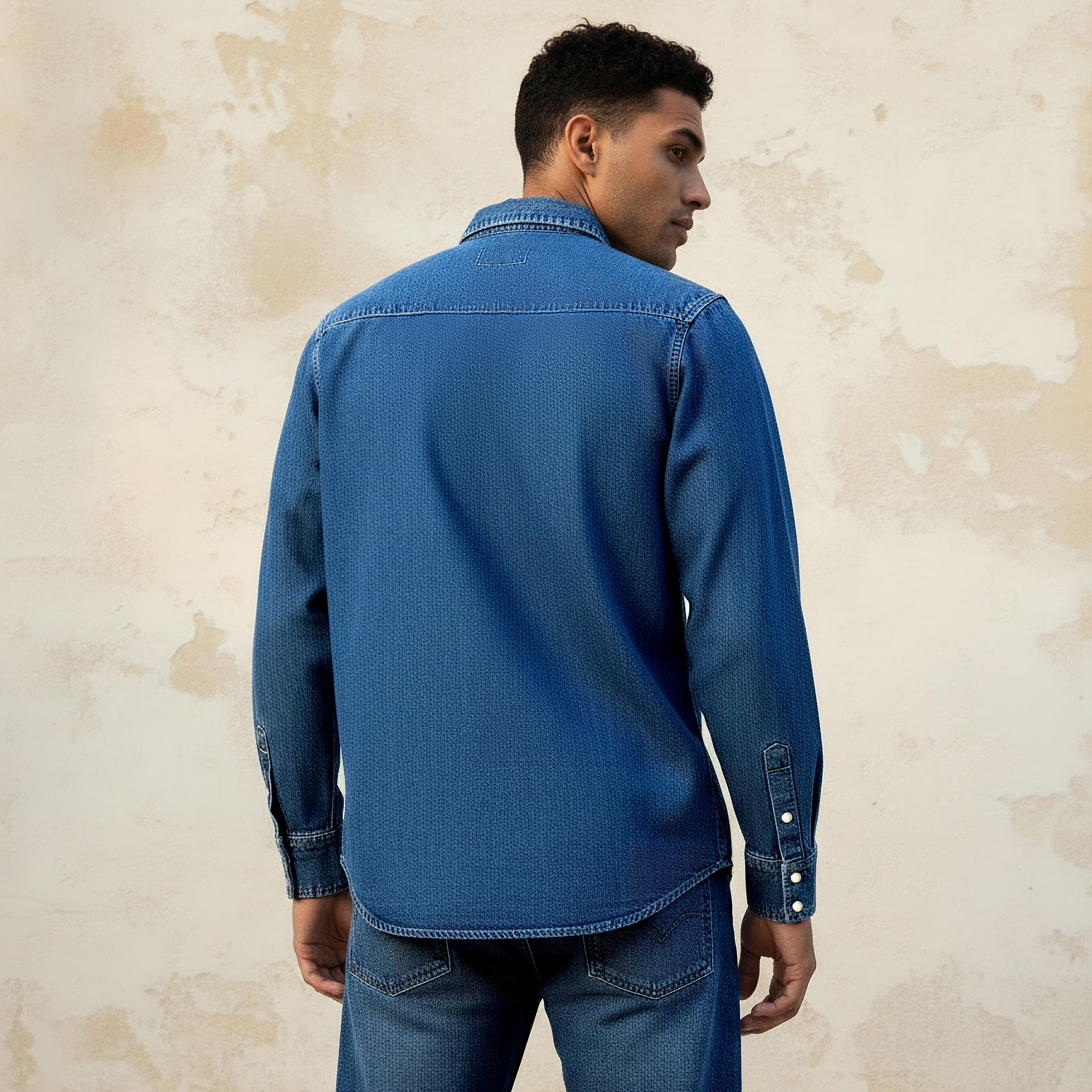 Men Regular Fit Collared Denim Long Sleeves Shirt-men-clothing-shirts-image-4