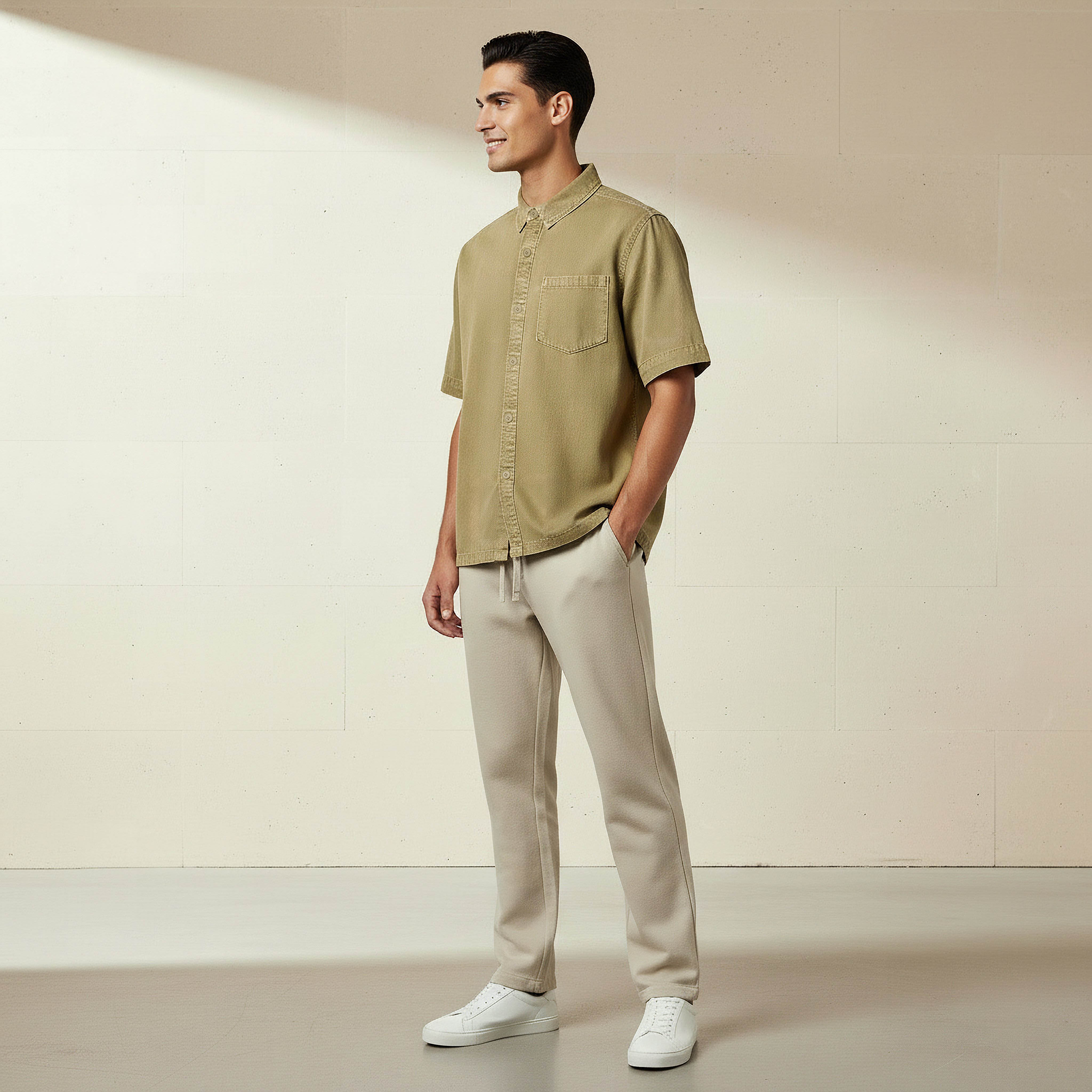 قميص بقصة عادية وياقة وأكمام قصيرة للرجال-men-clothing-shirts-image-3