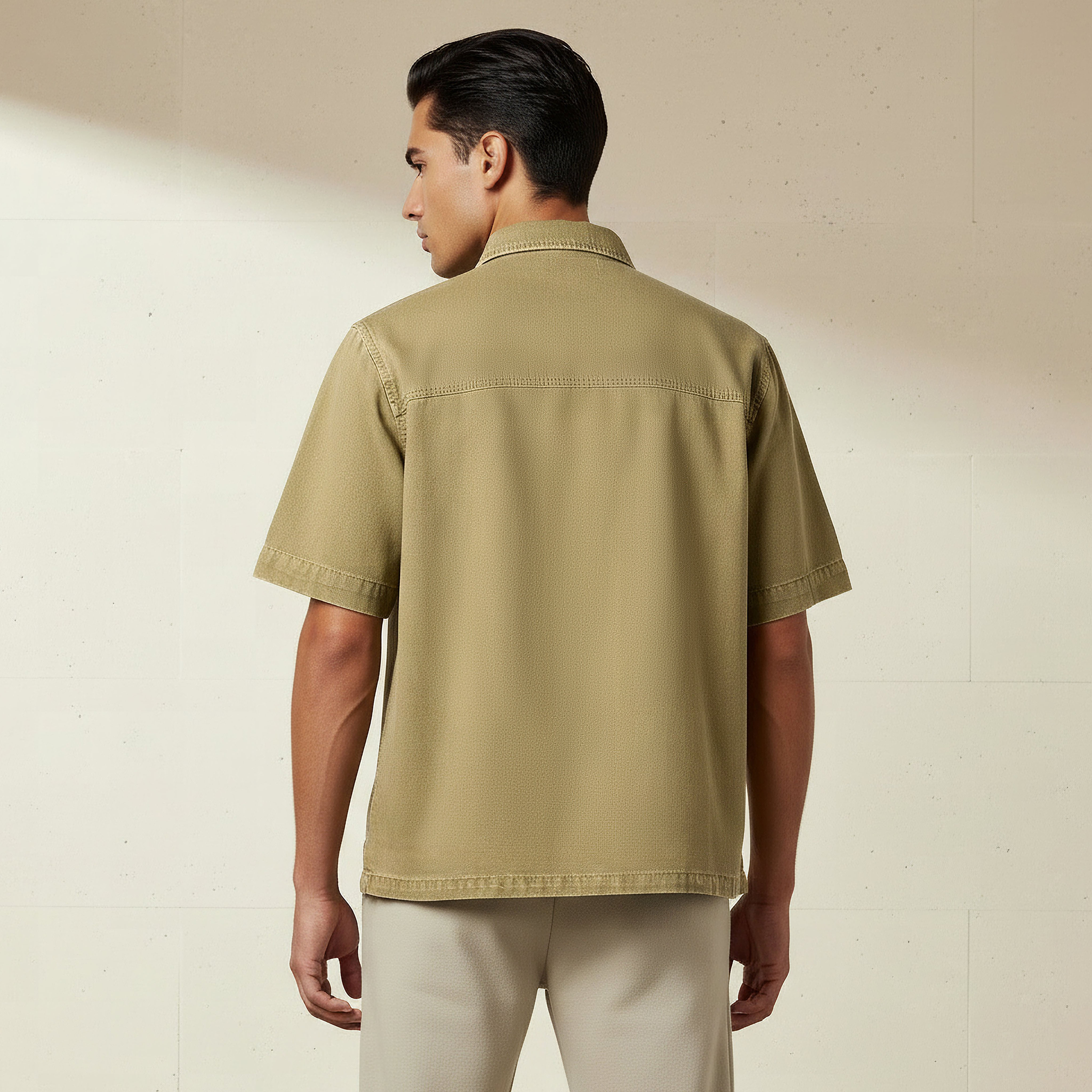 قميص بقصة عادية وياقة وأكمام قصيرة للرجال-men-clothing-shirts-image-4