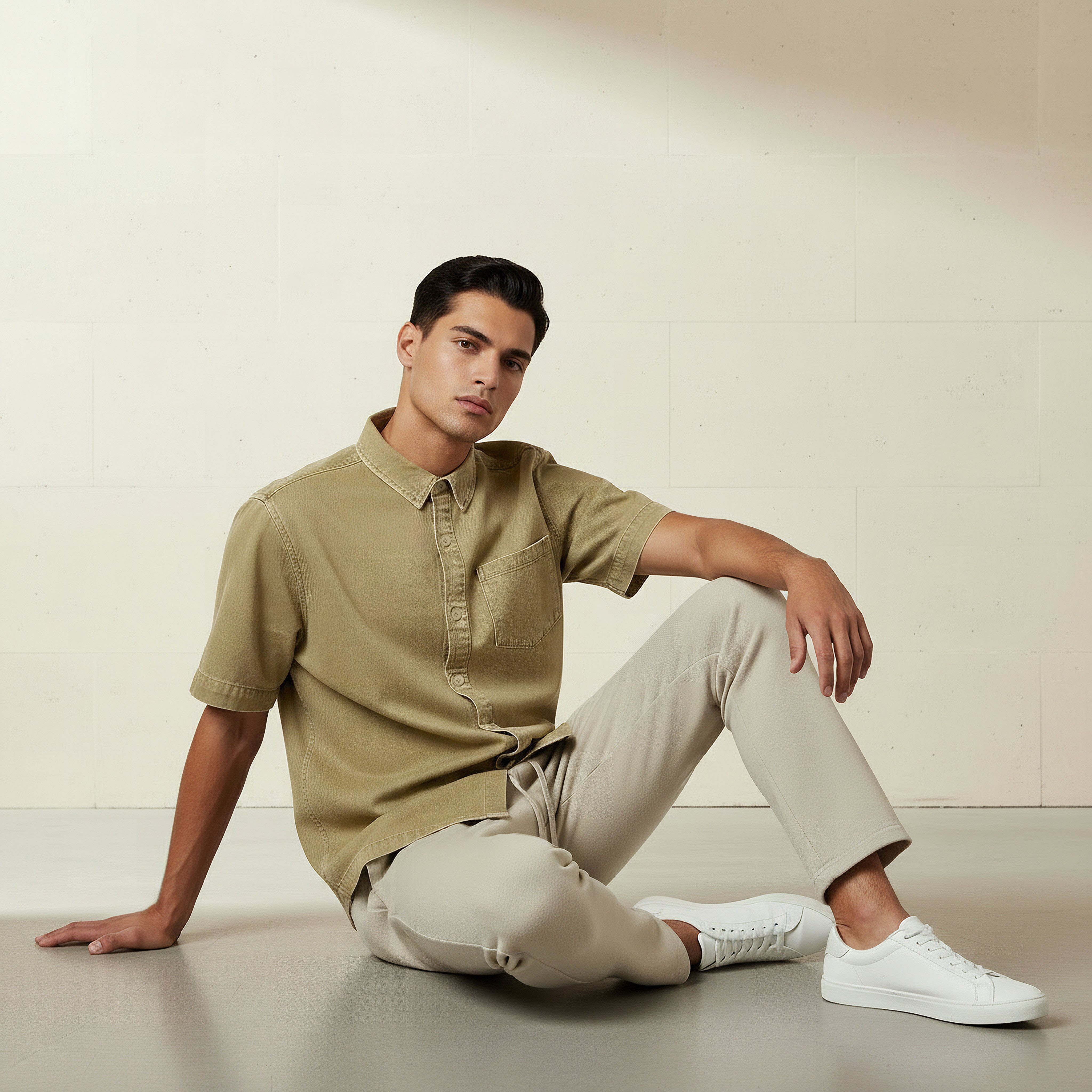 قميص بقصة عادية وياقة وأكمام قصيرة للرجال-men-clothing-shirts-image-5