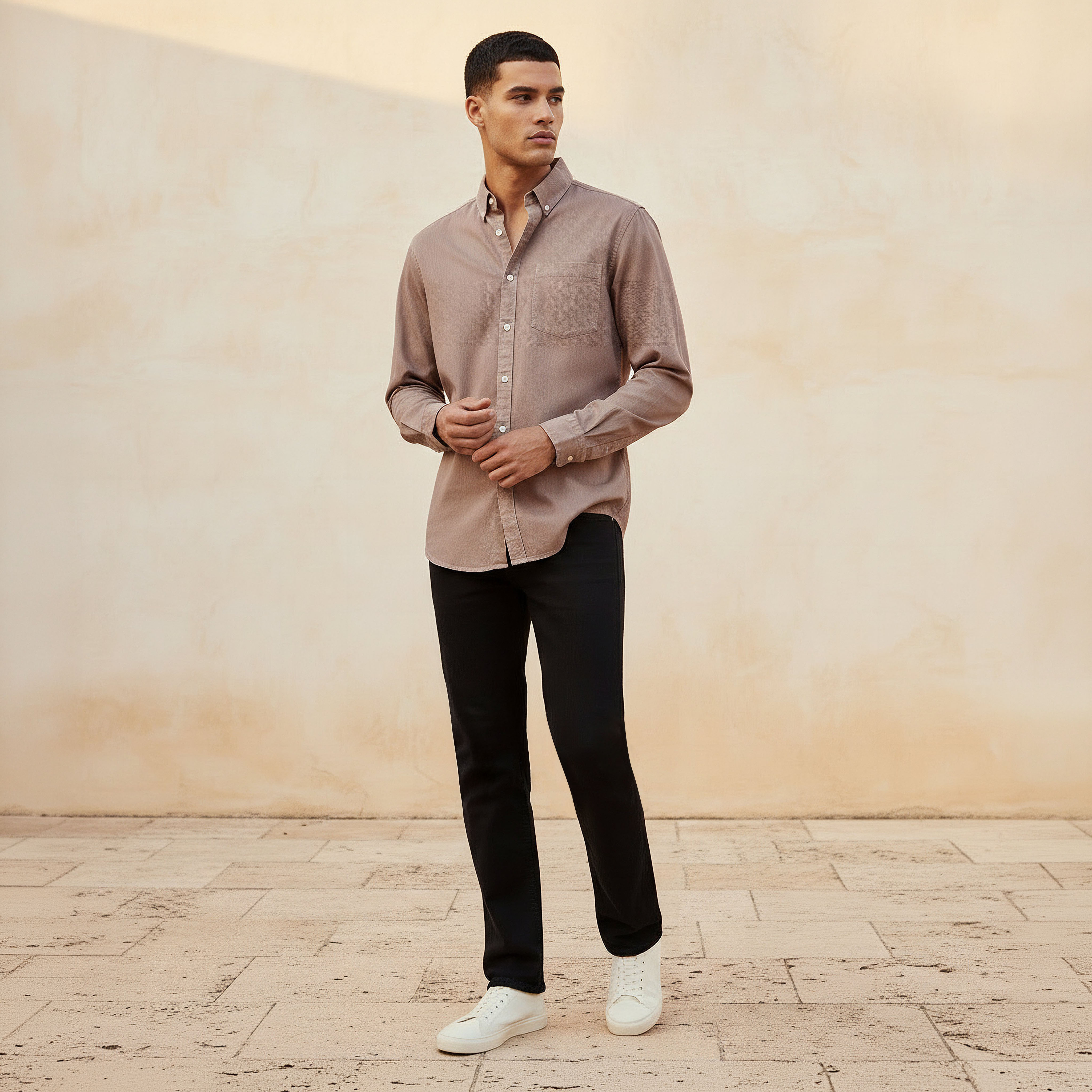 Men Regular Fit Button-Down Collar Long Sleeves Denim Shirt-men-clothing-shirts-image-3