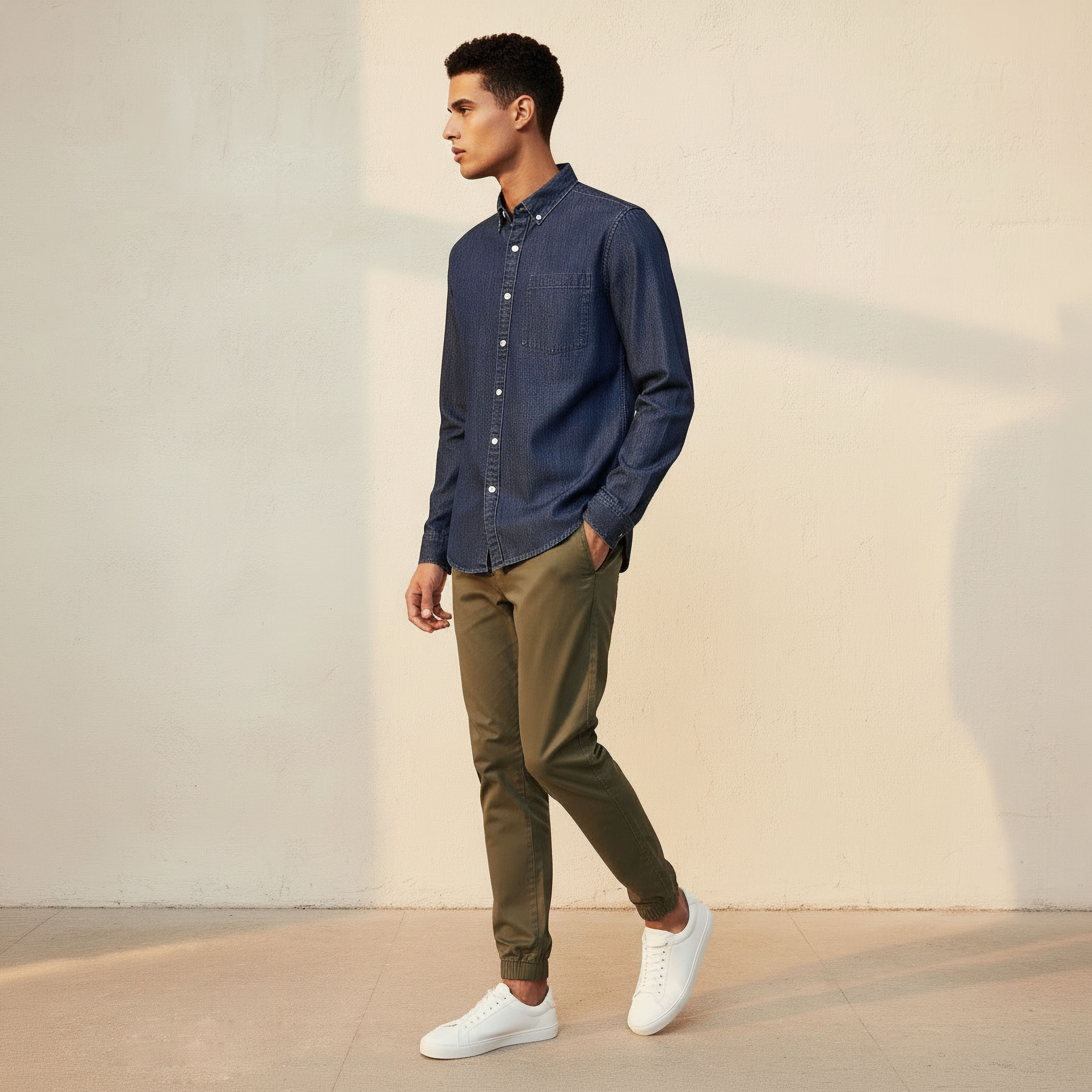 Men Regular Fit Button-Down Collar Long Sleeves Denim Shirt-men-clothing-shirts-image-5
