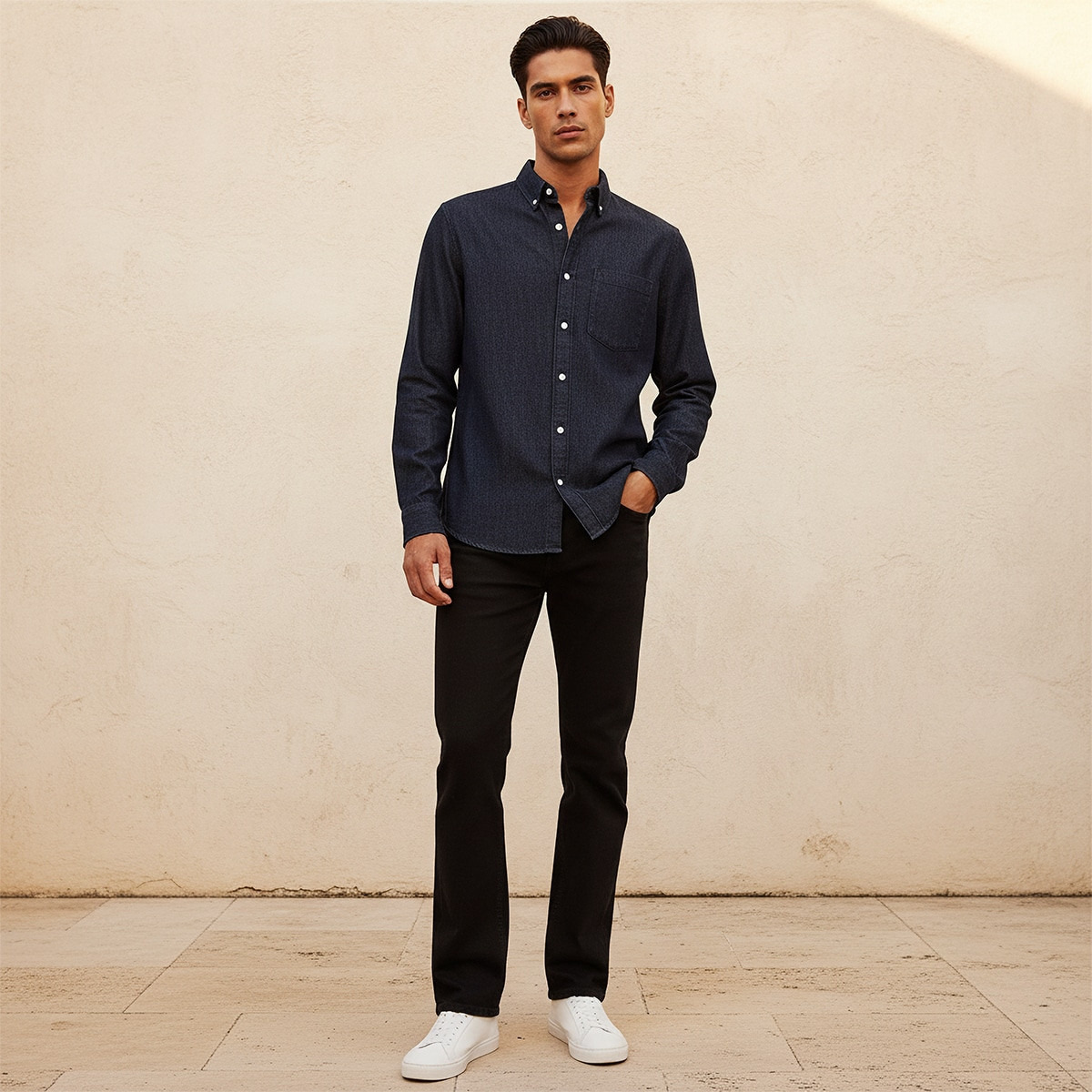 قميص بقصة عادية وياقة عادية وأكمام طويلة وأزرار من سبلاش دينم-men-clothing-shirts-image-3