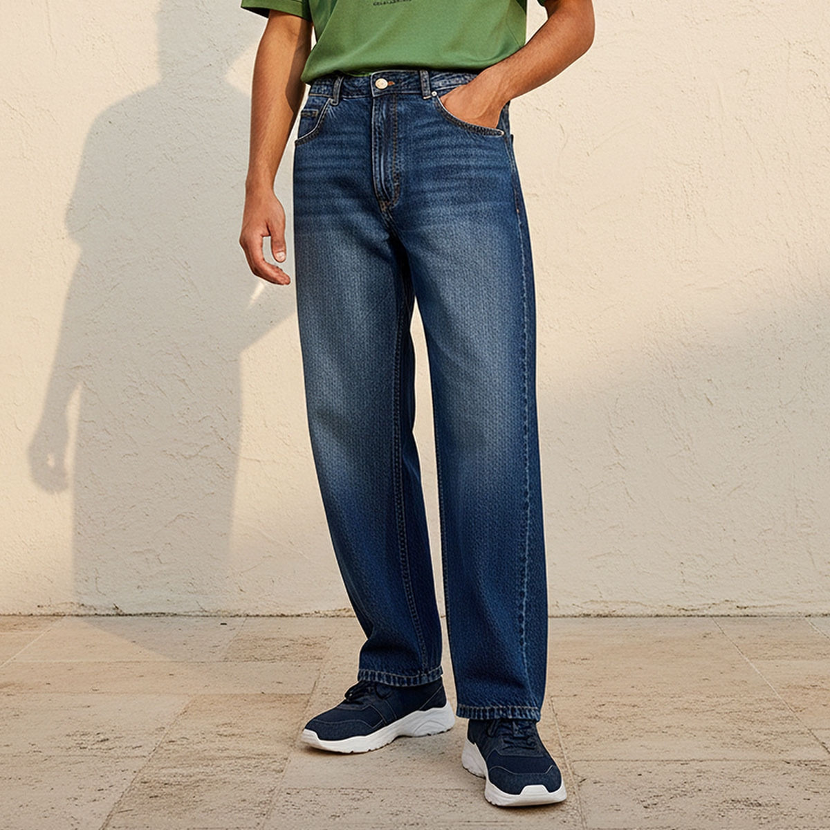 بنطلون جينز دينم بخصر متوسط الارتفاع وقصة باجي من سبلاش-men-clothing-jeans-image-1