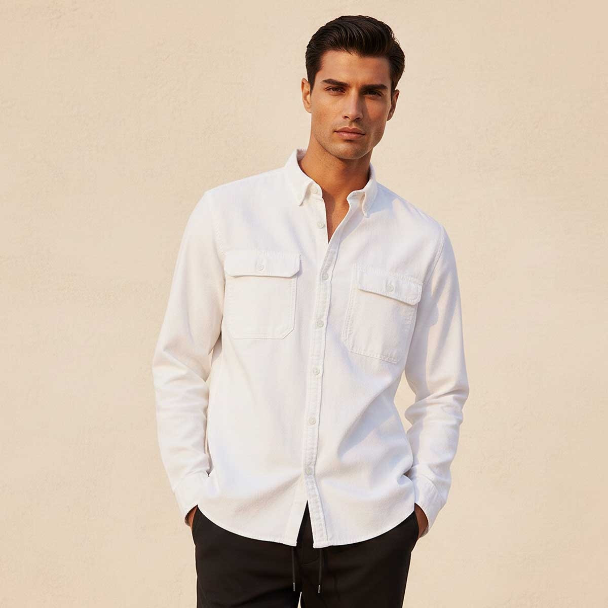 Splash Denim Button-Down Collar Long Sleeves Shirt-men-clothing-shirts-image-1