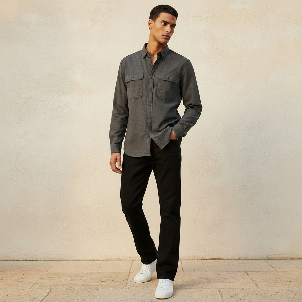 Splash Denim Button-Down Collar Long Sleeves Shirt-men-clothing-shirts-image-3