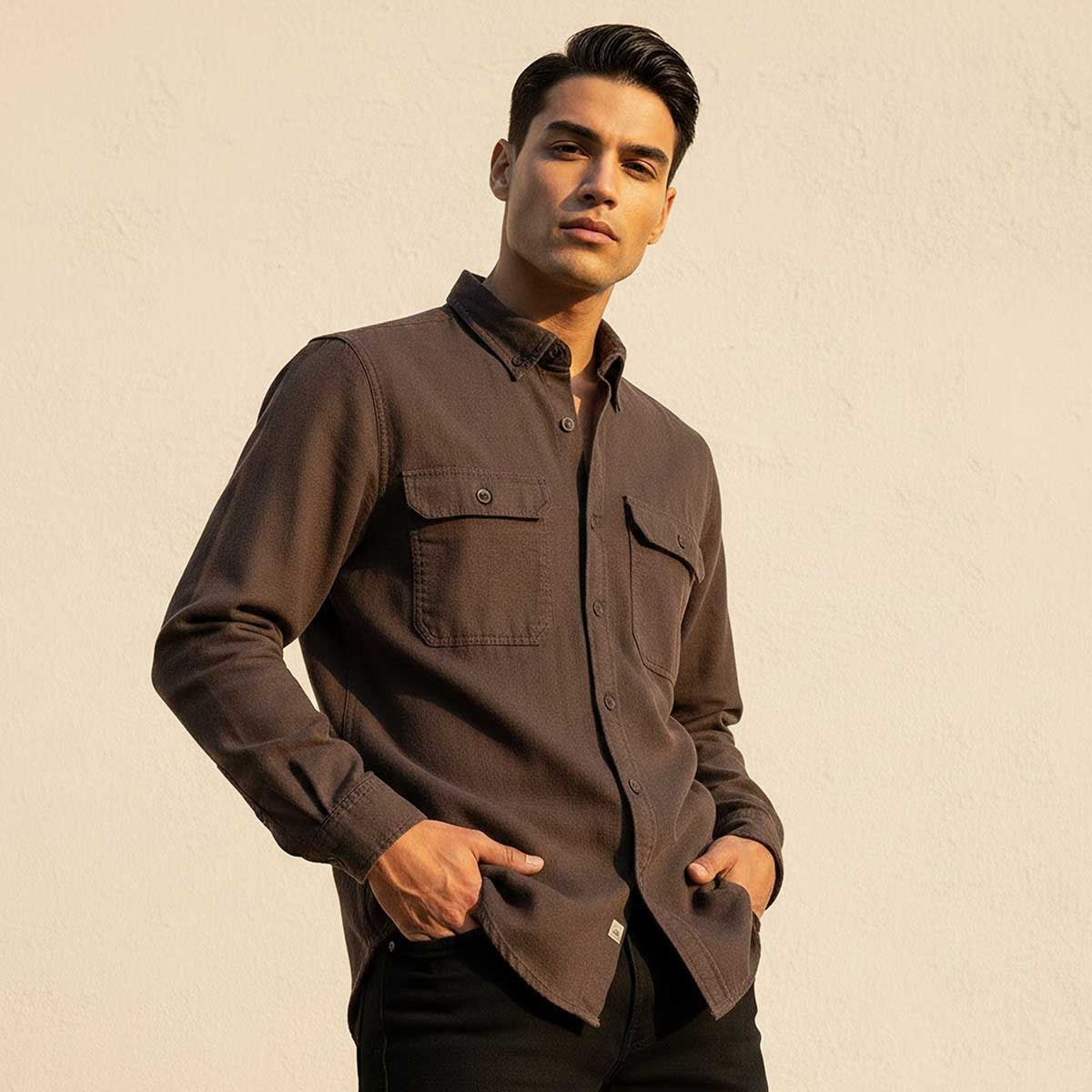 Splash Denim Button-Down Collar Long Sleeves Shirt-men-clothing-shirts-image-1