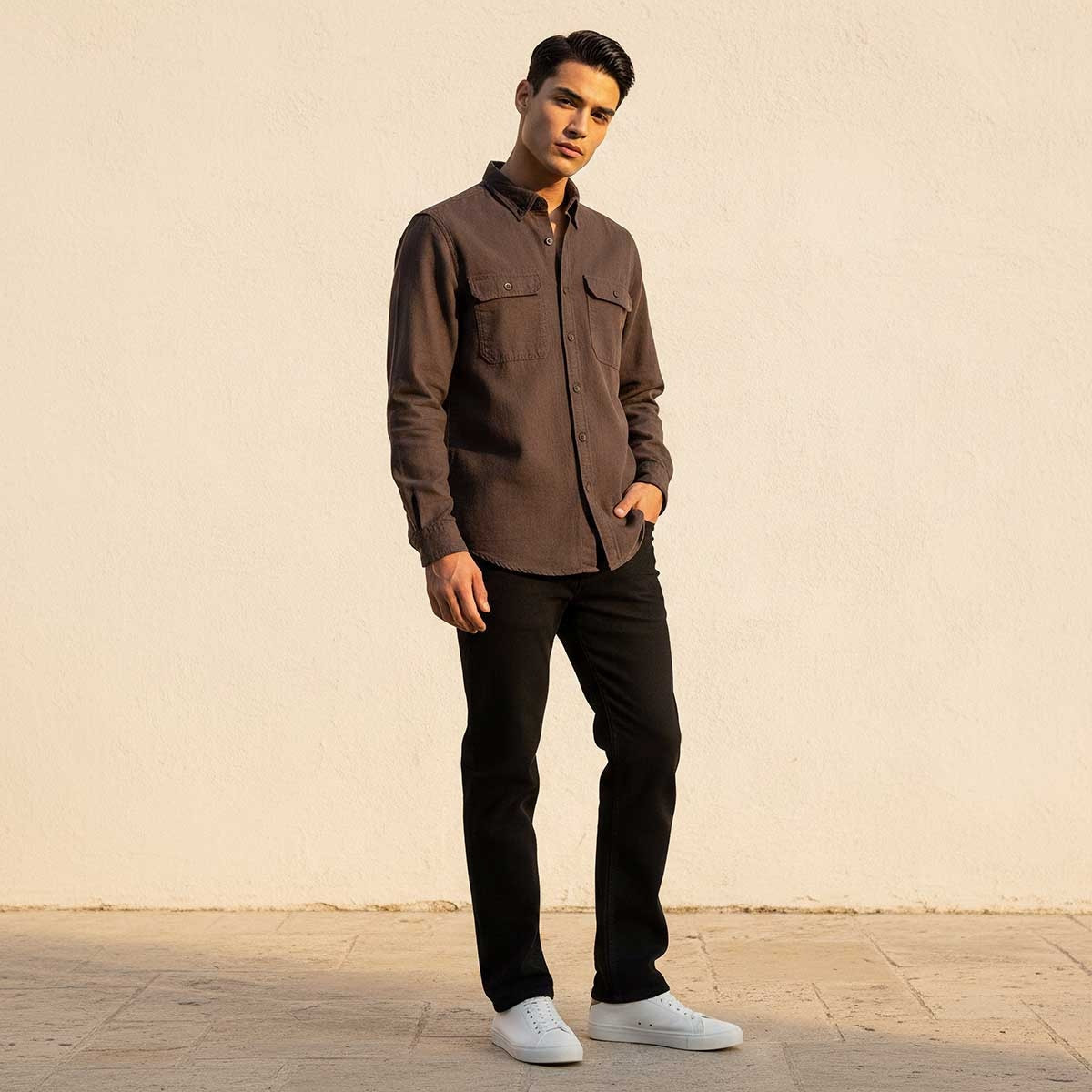 Splash Denim Button-Down Collar Long Sleeves Shirt-men-clothing-shirts-image-3