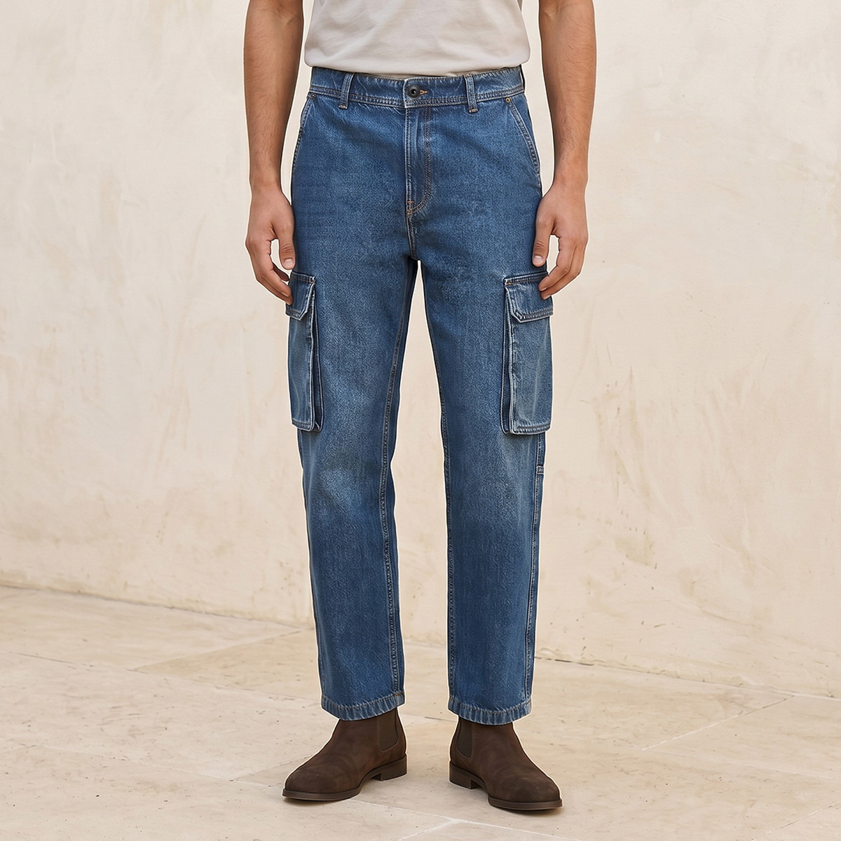 بنطلون دينم كارجو قطن من سبلاش-men-clothing-jeans-image-1