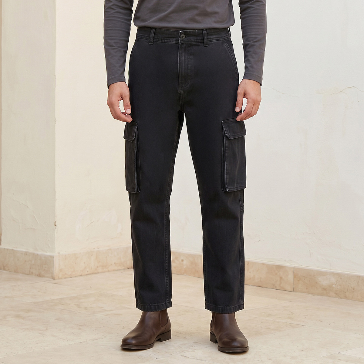 بنطلون دينم كارجو قطن من سبلاش-men-clothing-jeans-image-1