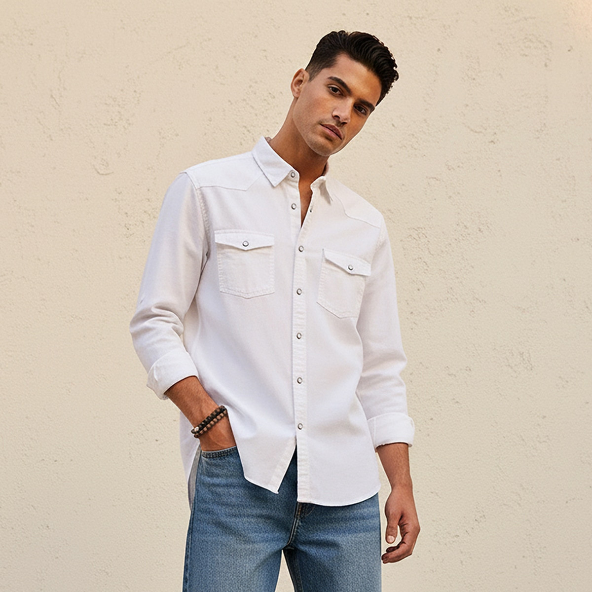 Splash Denim Textured Long Sleeves Slub Shirt-men-clothing-shirts-image-1