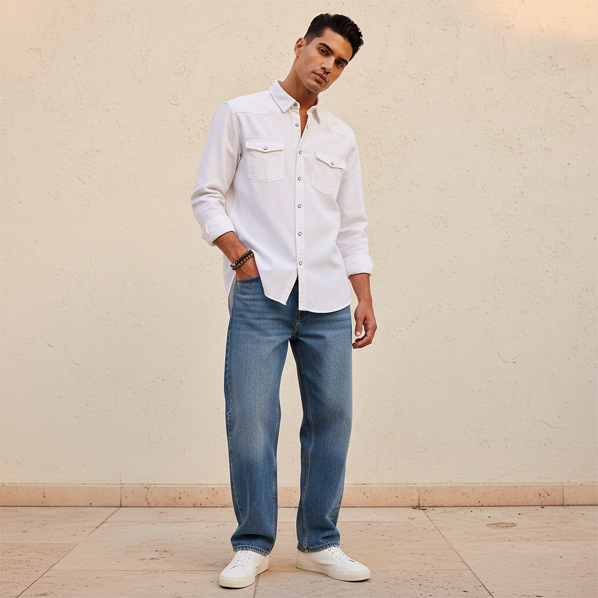 Splash Denim Textured Long Sleeves Slub Shirt-men-clothing-shirts-image-3