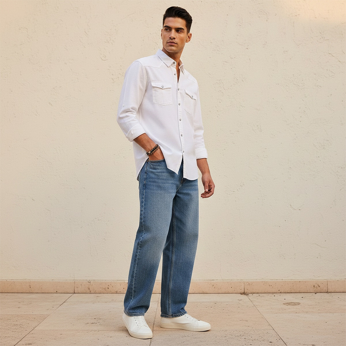 Splash Denim Textured Long Sleeves Slub Shirt-men-clothing-shirts-image-5