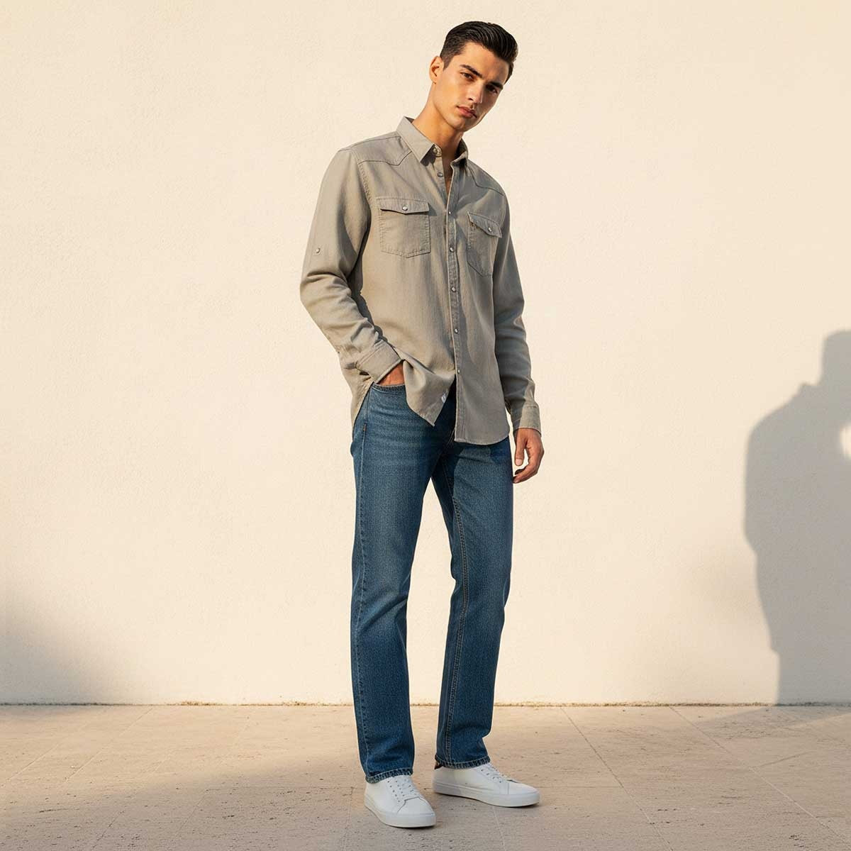 قميص بارز الملمس بأكمام طويلة من سبلاش دنيم-men-clothing-shirts-image-3