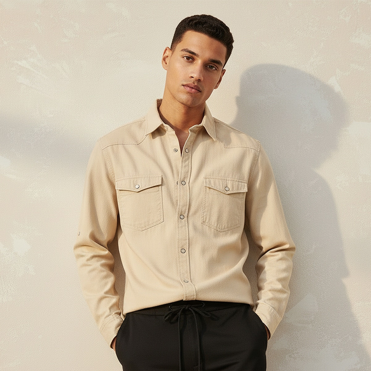 Splash Denim Textured Long Sleeves Slub Shirt-men-clothing-shirts-image-1
