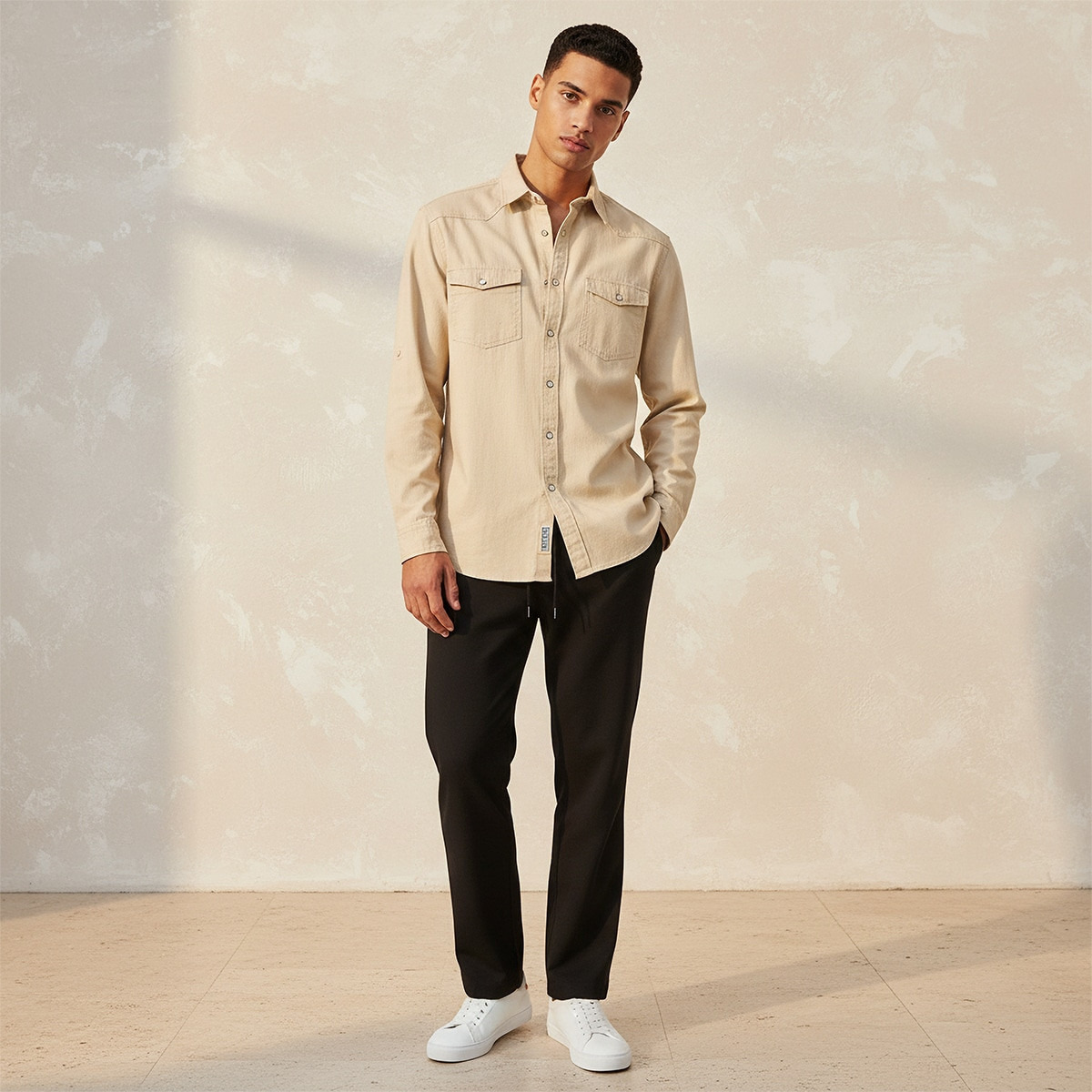 Splash Denim Textured Long Sleeves Slub Shirt-men-clothing-shirts-image-3