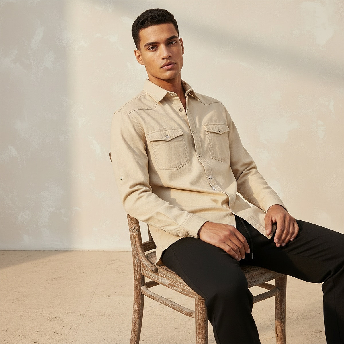 Splash Denim Textured Long Sleeves Slub Shirt-men-clothing-shirts-image-6