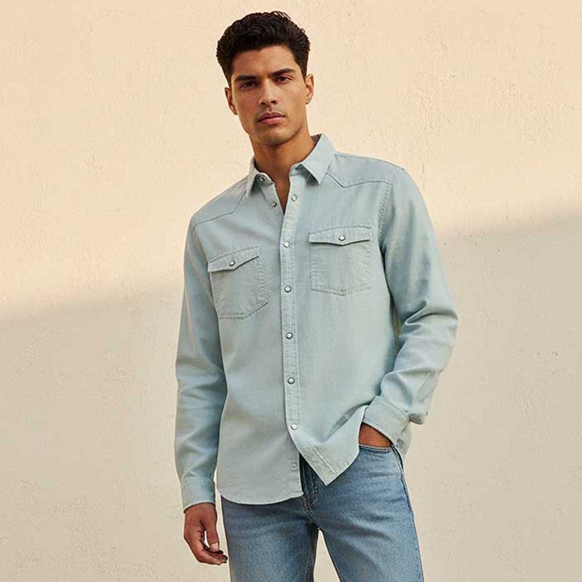 Splash Denim Textured Long Sleeves Slub Shirt-men-clothing-shirts-image-1